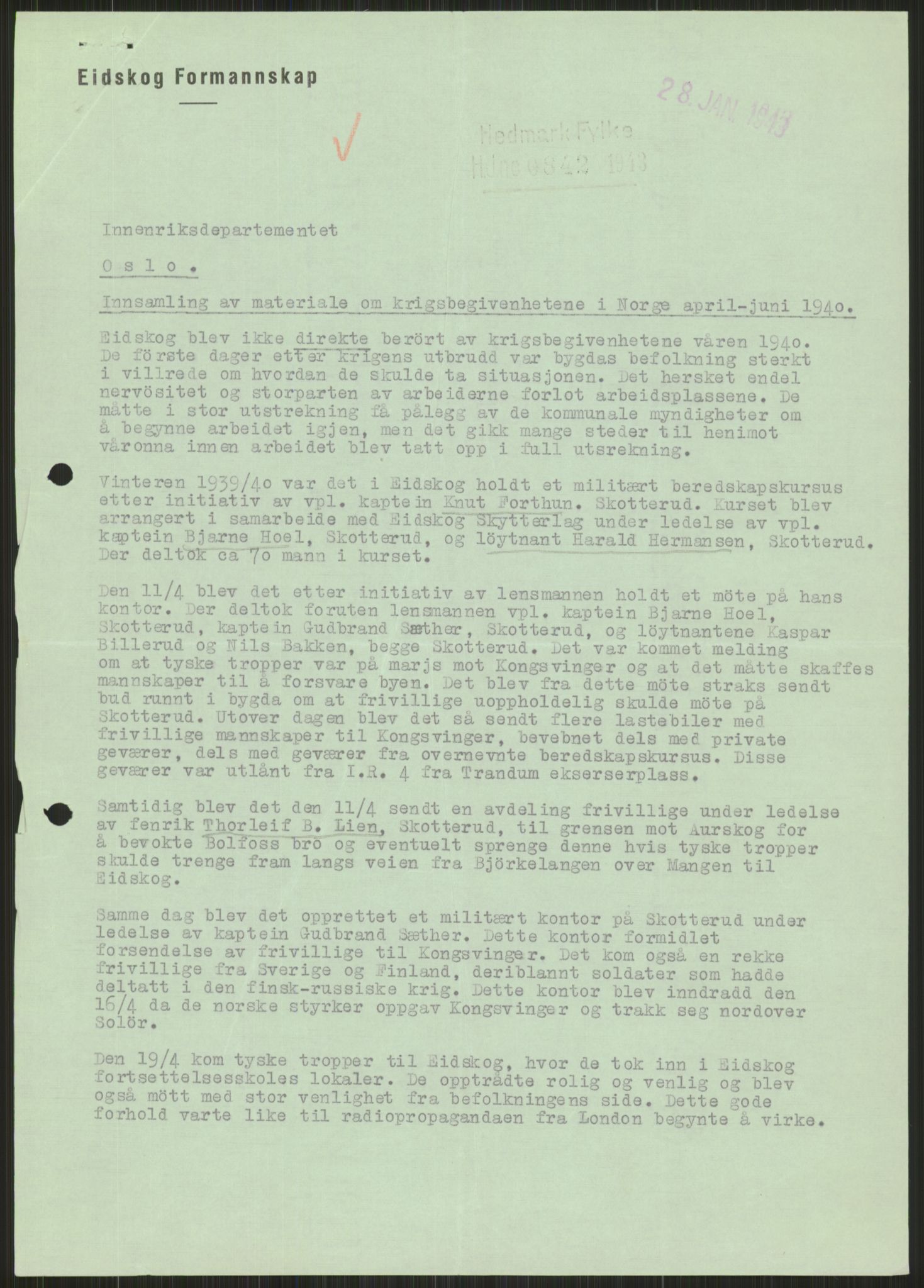 Forsvaret, Forsvarets krigshistoriske avdeling, AV/RA-RAFA-2017/Y/Ya/L0013: II-C-11-31 - Fylkesmenn.  Rapporter om krigsbegivenhetene 1940., 1940, p. 858