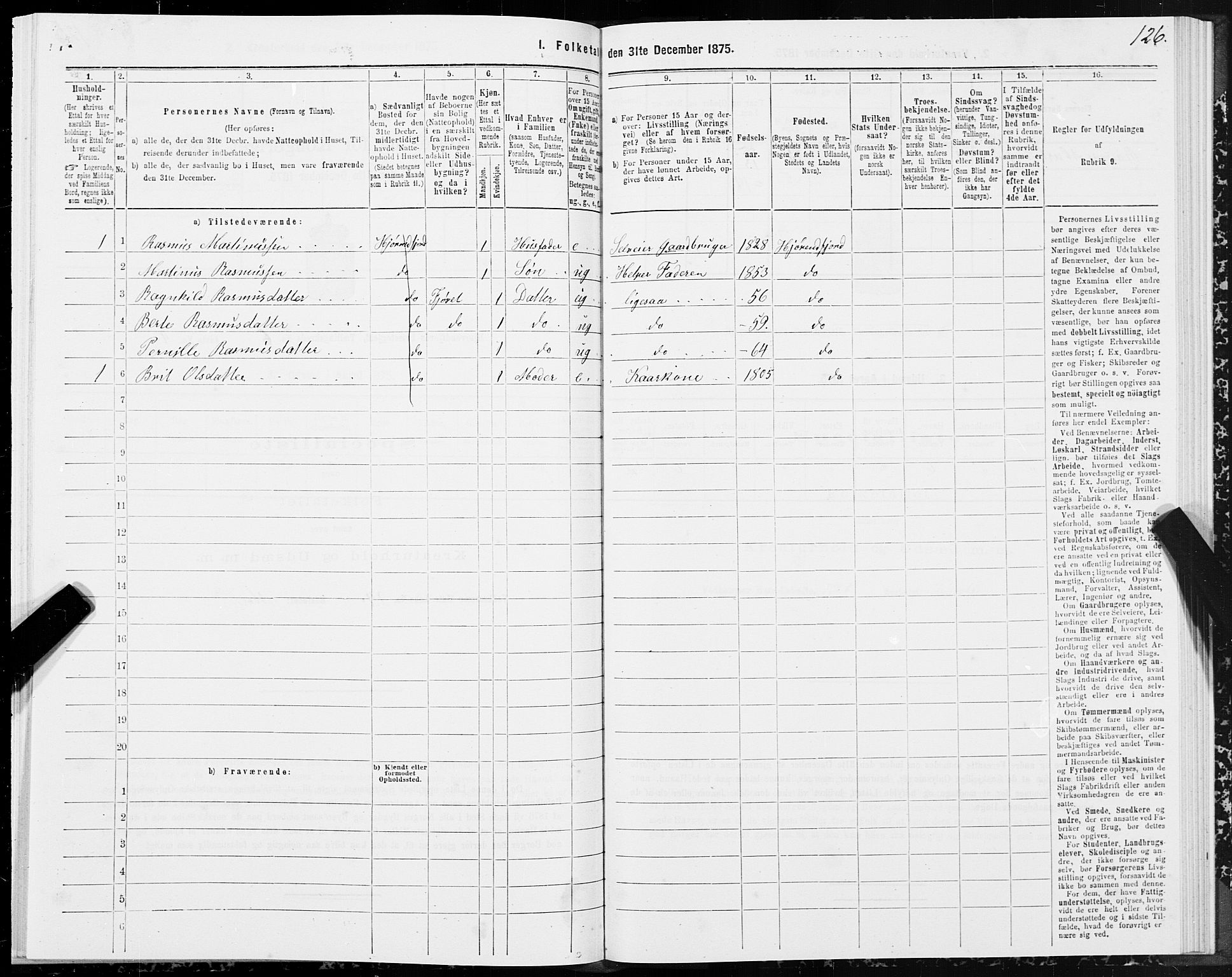 SAT, 1875 census for 1522P Hjørundfjord, 1875, p. 2126