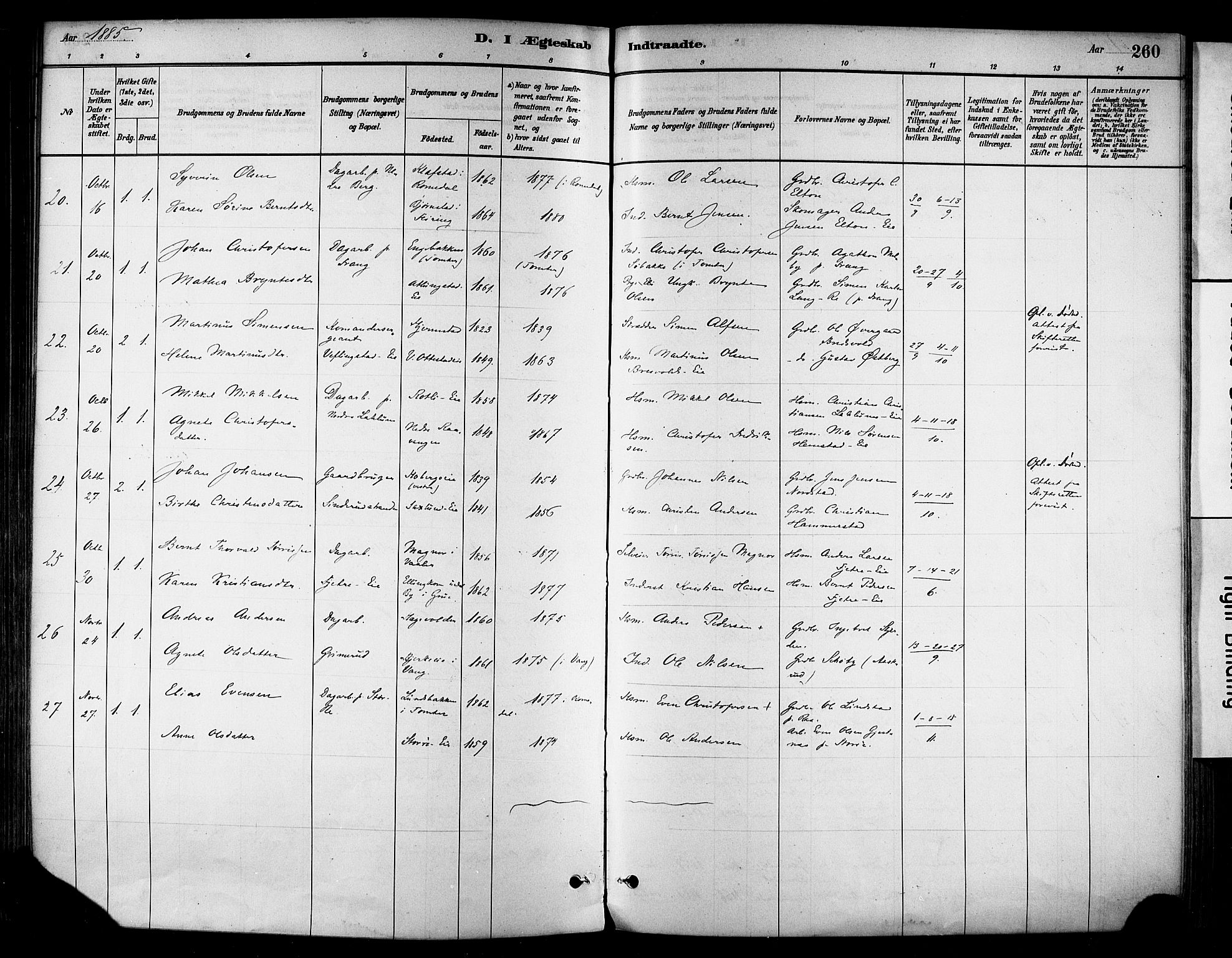 Stange prestekontor, SAH/PREST-002/K/L0017: Parish register (official) no. 17, 1880-1893, p. 260