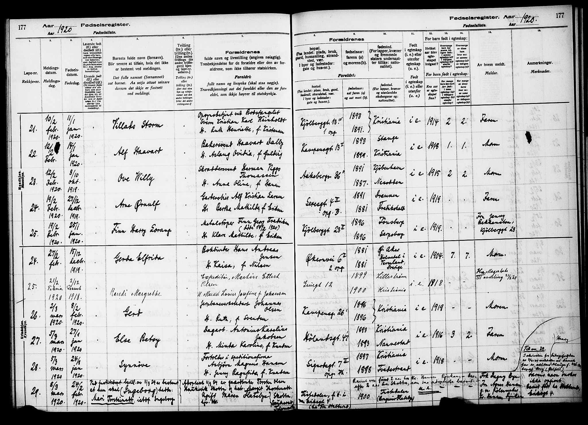 Kampen prestekontor Kirkebøker, AV/SAO-A-10853/J/Ja/L0001: Birth register no. 1, 1916-1920, p. 177