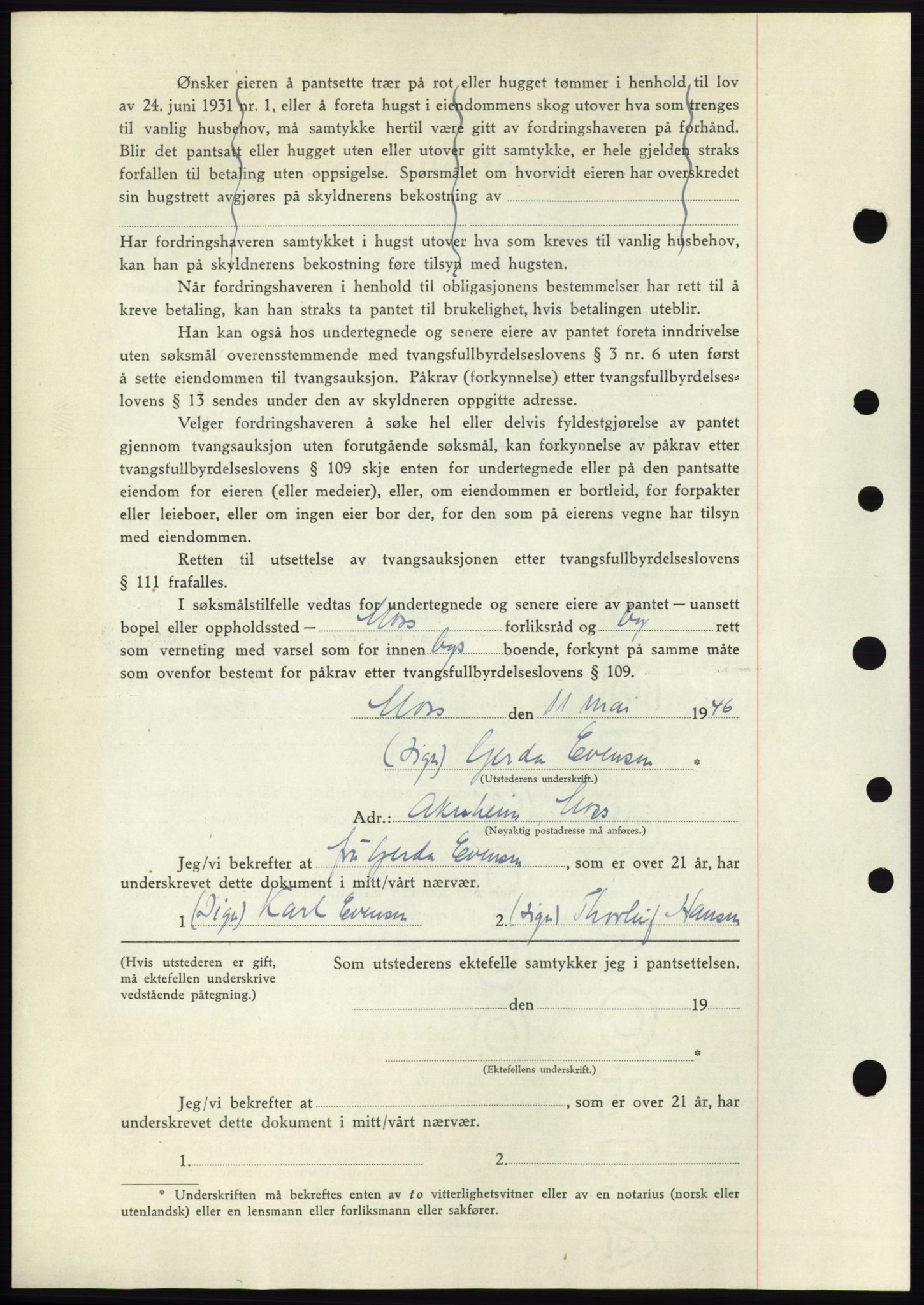 Moss sorenskriveri, SAO/A-10168: Mortgage book no. B15, 1946-1946, Diary no: : 1024/1946
