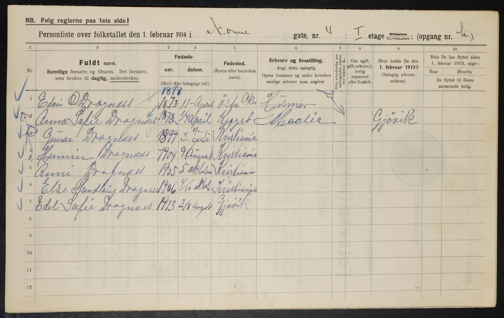 OBA, Municipal Census 1914 for Kristiania, 1914, p. 71385