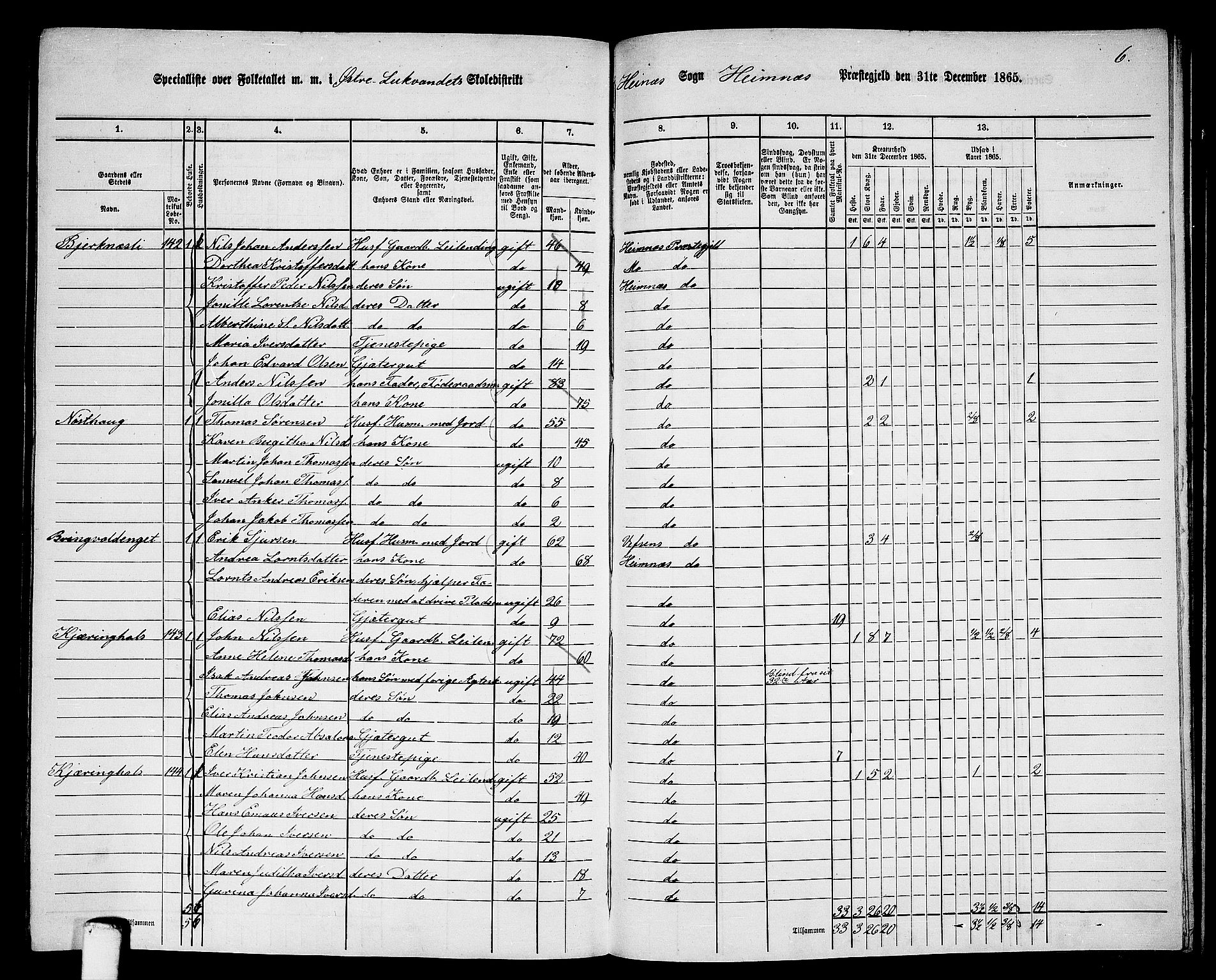 RA, 1865 census for Hemnes, 1865, p. 166