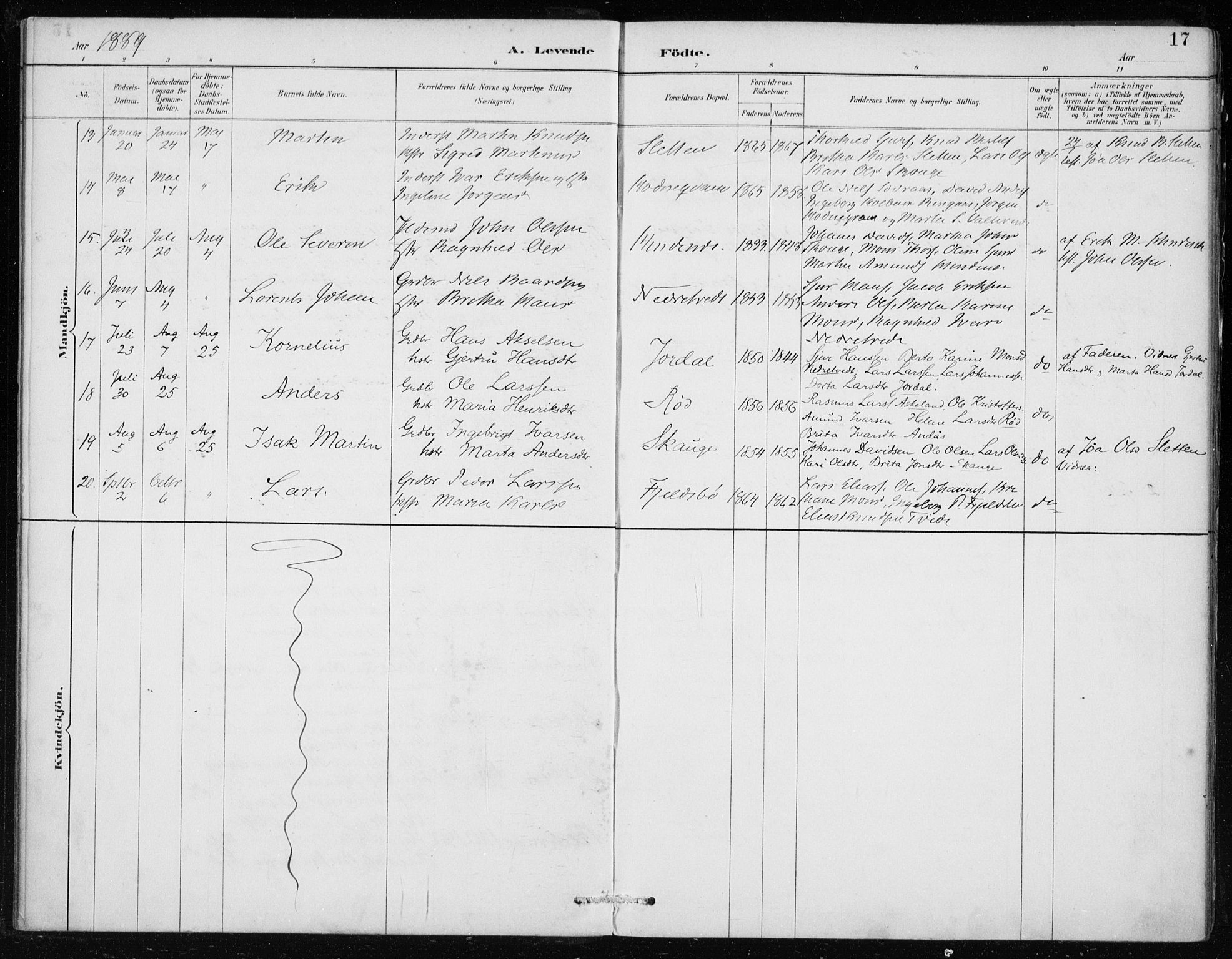 Lindås Sokneprestembete, AV/SAB-A-76701/H/Haa/Haaf/L0001: Parish register (official) no. F  1, 1886-1897, p. 17