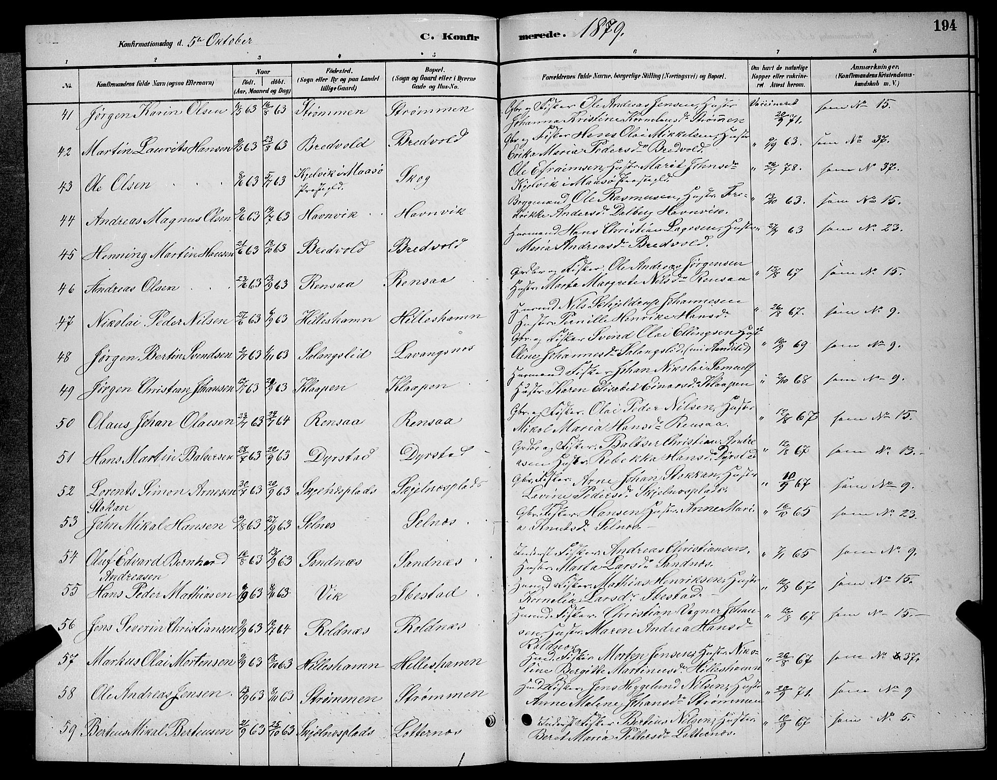 Ibestad sokneprestembete, AV/SATØ-S-0077/H/Ha/Hab/L0007klokker: Parish register (copy) no. 7, 1879-1889, p. 194