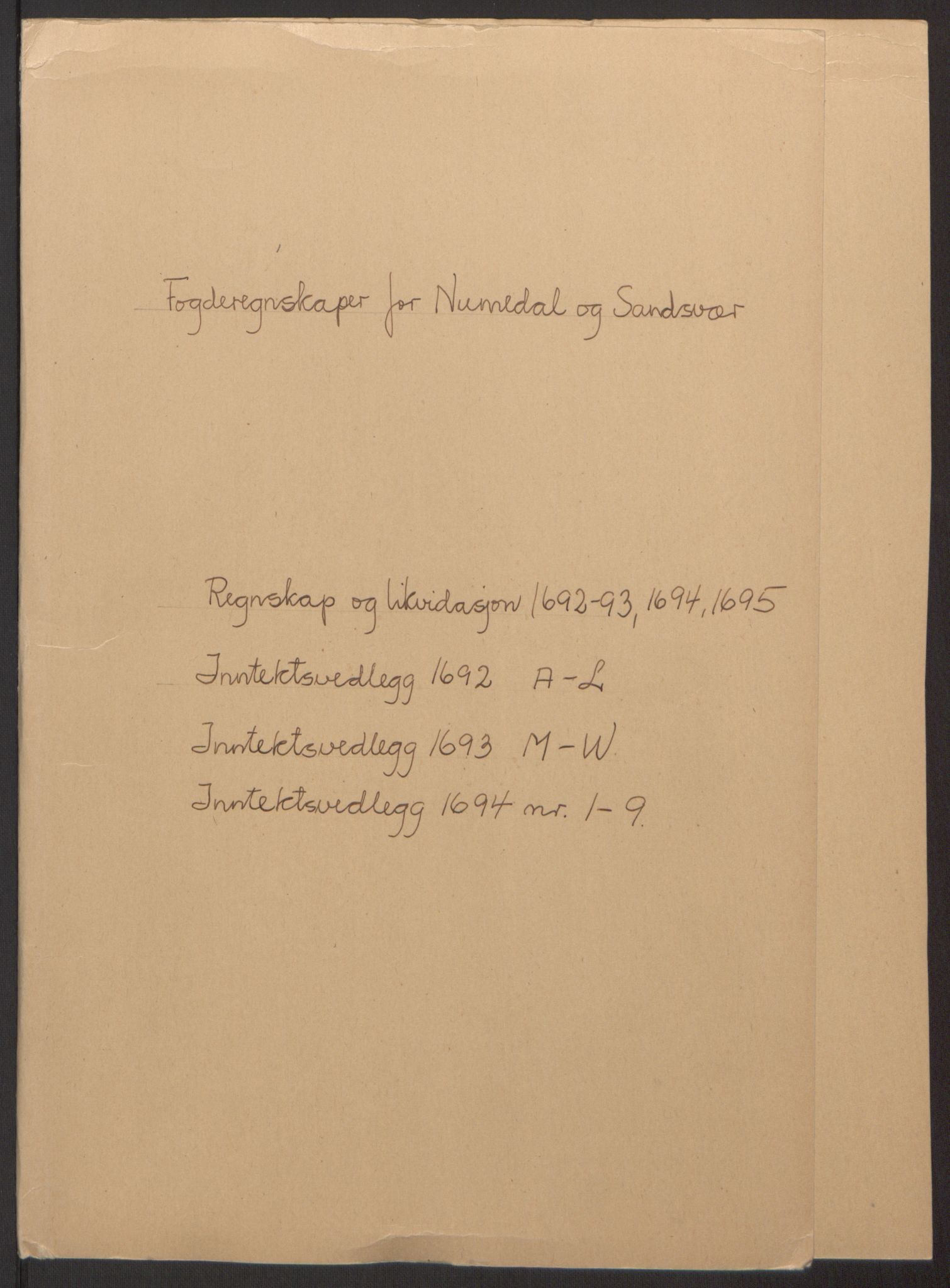 Rentekammeret inntil 1814, Reviderte regnskaper, Fogderegnskap, RA/EA-4092/R24/L1575: Fogderegnskap Numedal og Sandsvær, 1692-1695, p. 6