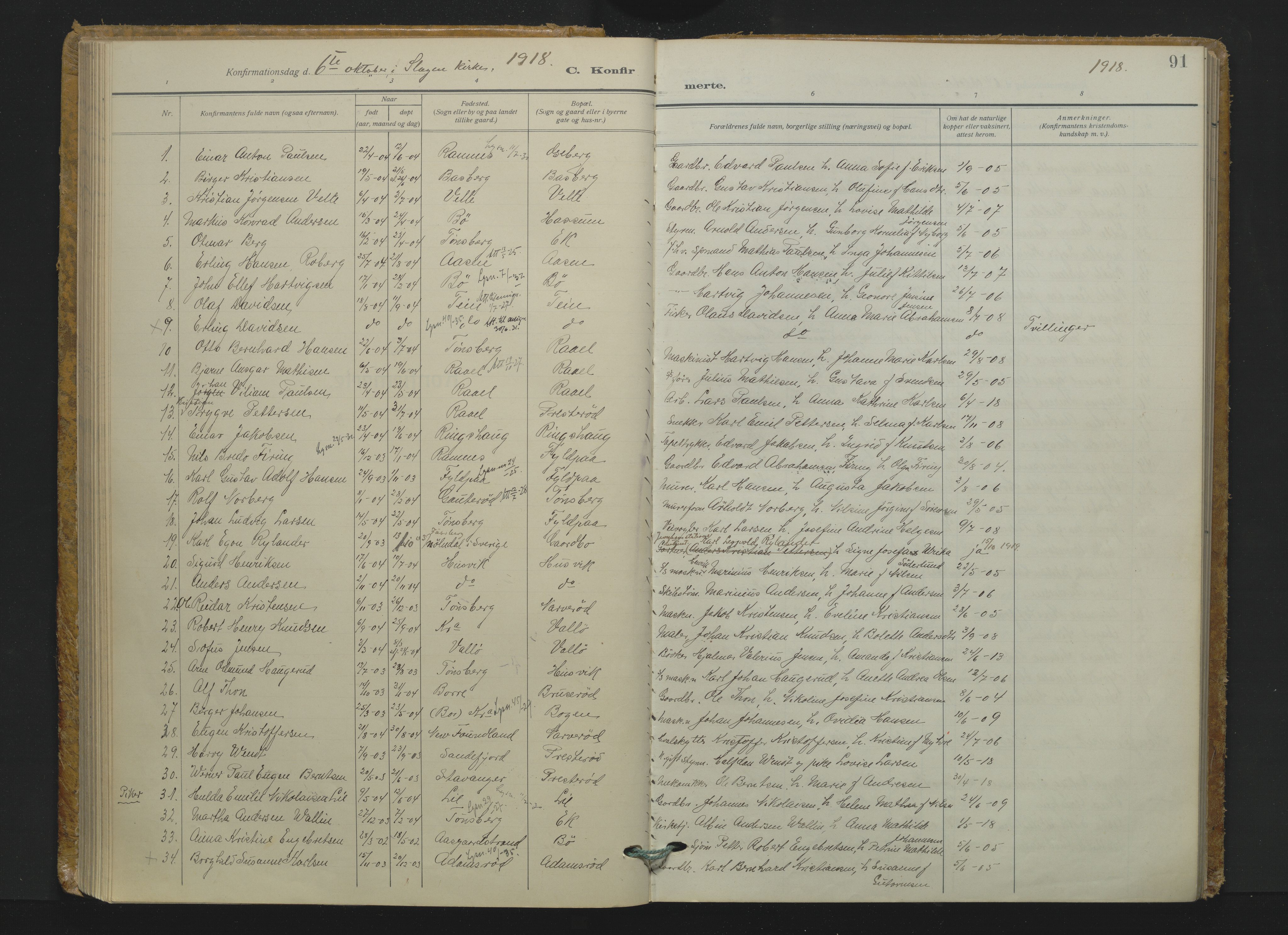 Sem kirkebøker, AV/SAKO-A-5/F/Fb/L0007: Parish register (official) no. II 7, 1918-1930, p. 91