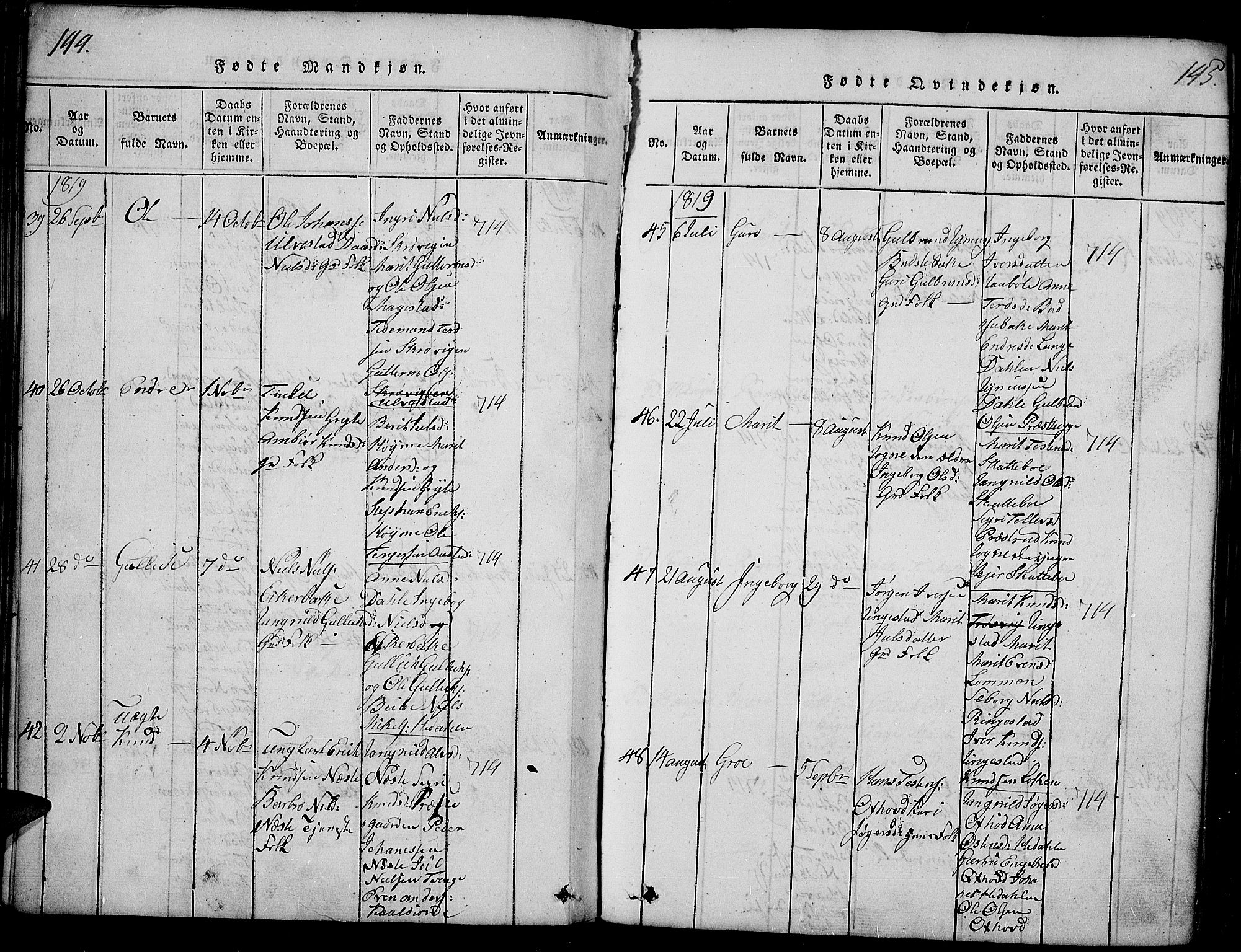 Slidre prestekontor, SAH/PREST-134/H/Ha/Haa/L0002: Parish register (official) no. 2, 1814-1830, p. 144-145