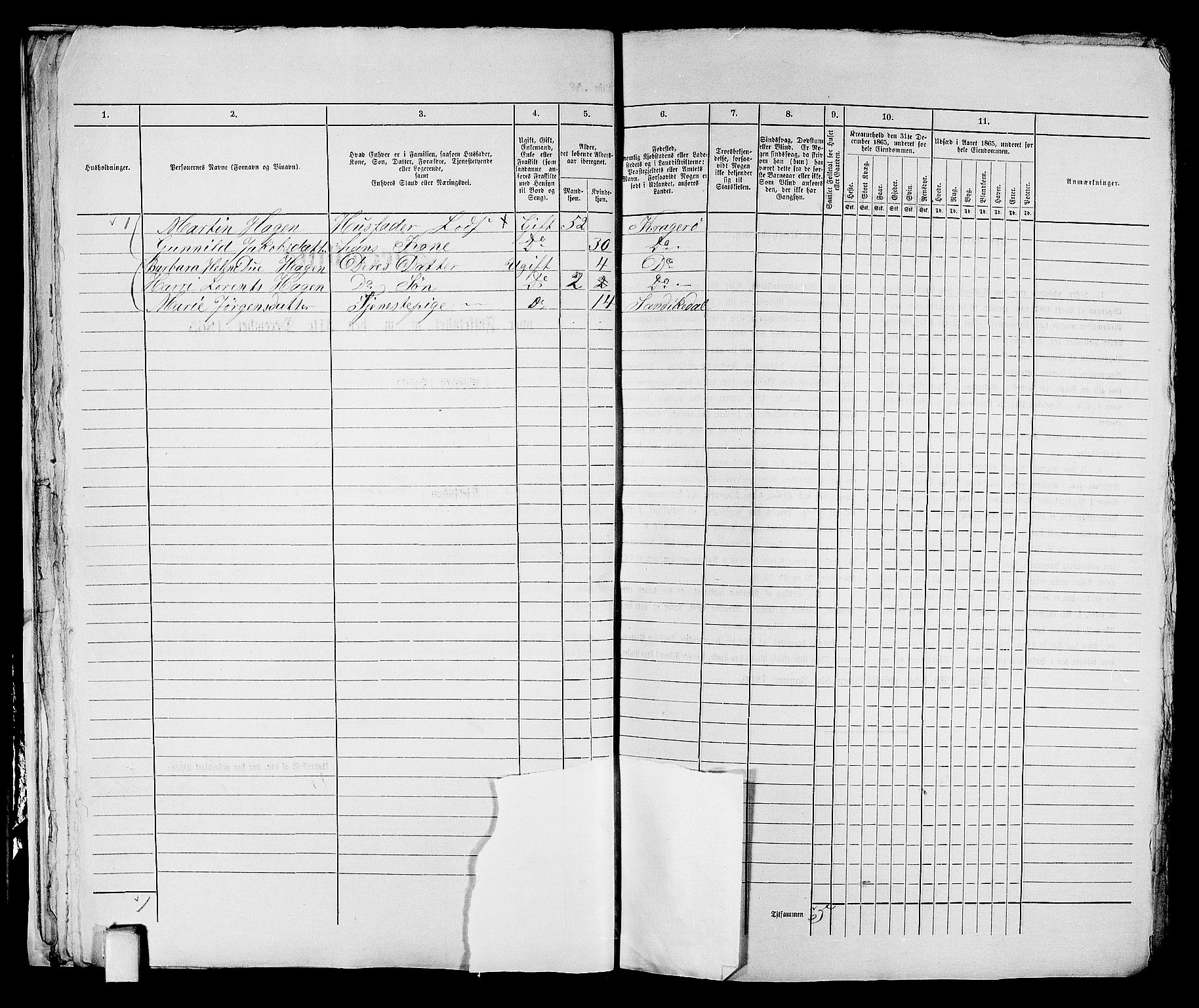 RA, 1865 census for Kragerø/Kragerø, 1865, p. 18