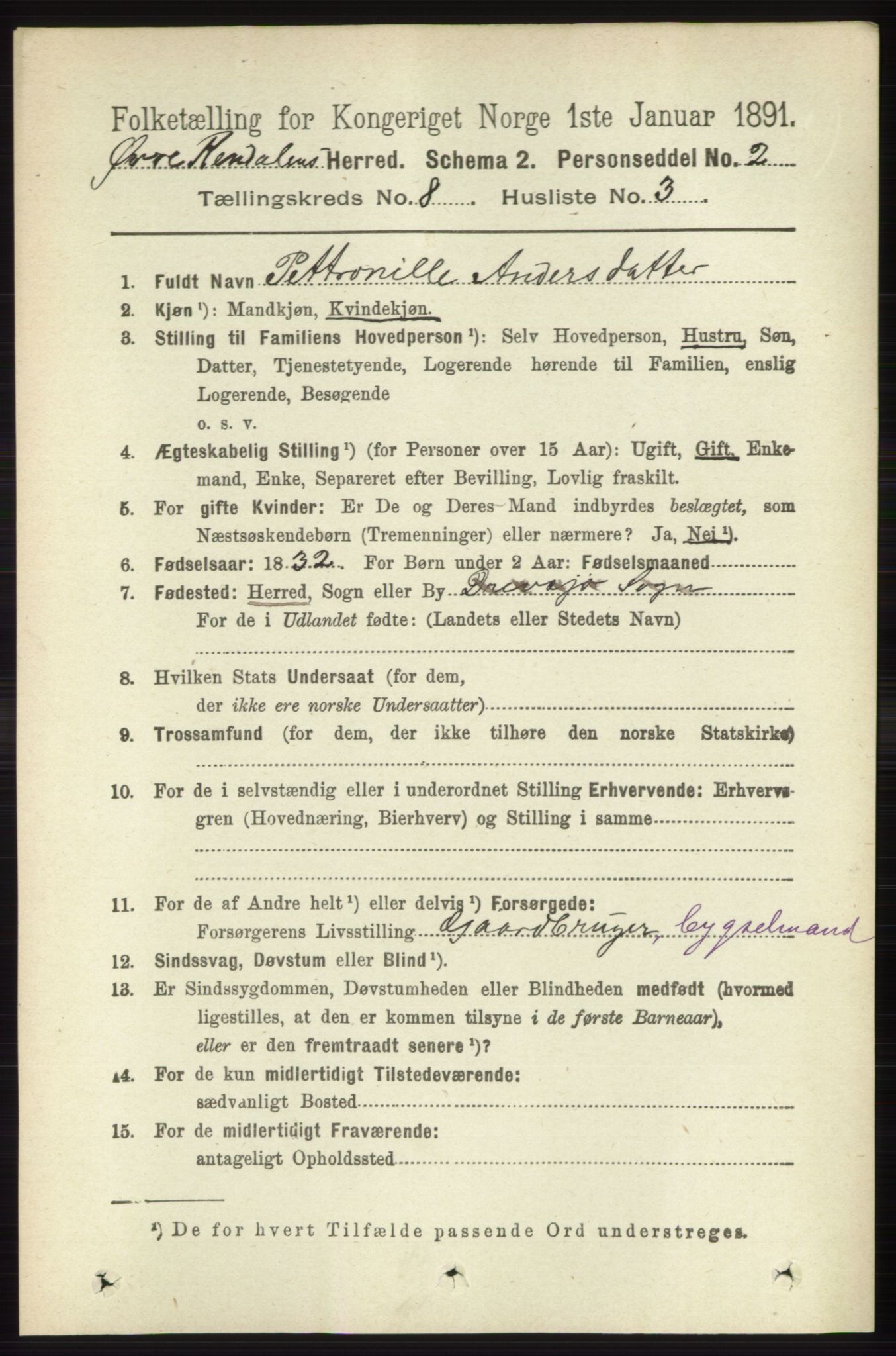 RA, 1891 census for 0433 Øvre Rendal, 1891, p. 2009