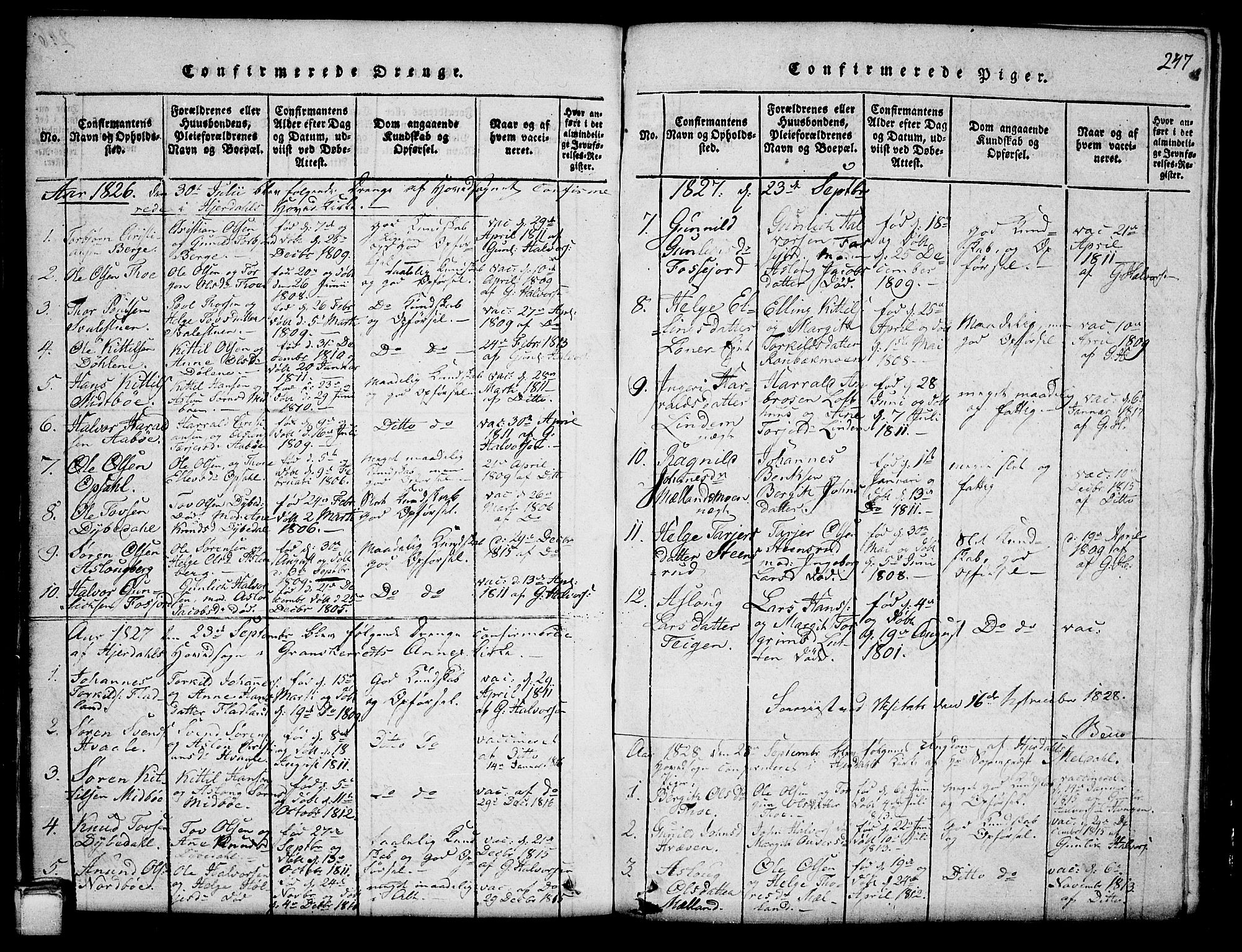 Hjartdal kirkebøker, SAKO/A-270/G/Ga/L0001: Parish register (copy) no. I 1, 1815-1842, p. 247
