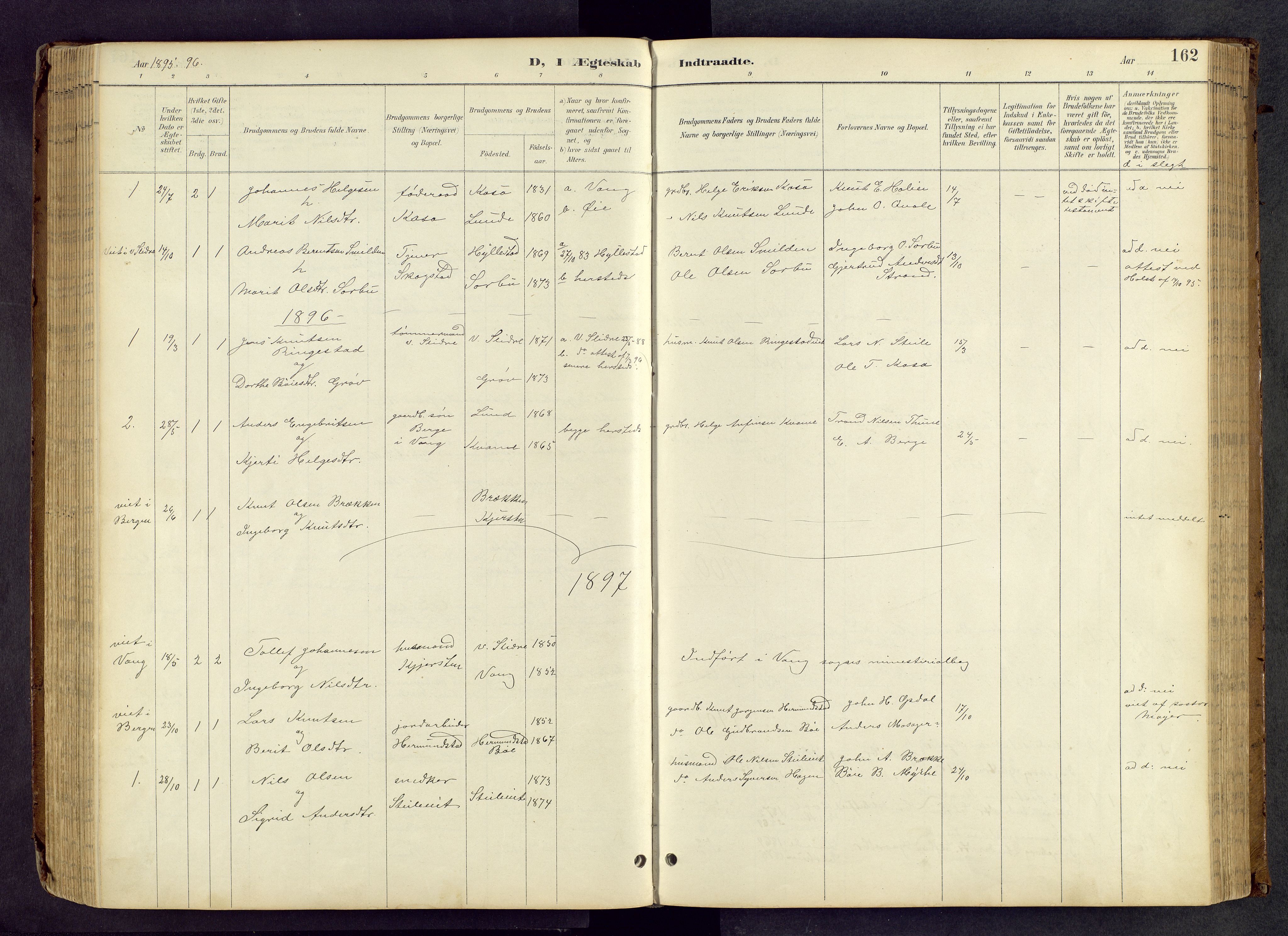 Vang prestekontor, Valdres, SAH/PREST-140/H/Hb/L0005: Parish register (copy) no. 5, 1889-1945, p. 162