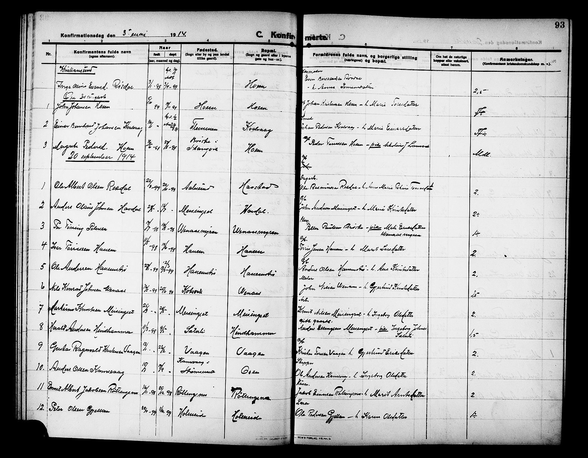 Ministerialprotokoller, klokkerbøker og fødselsregistre - Møre og Romsdal, AV/SAT-A-1454/586/L0993: Parish register (copy) no. 586C04, 1910-1918, p. 93