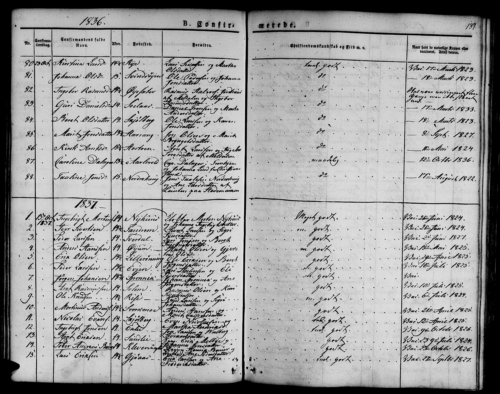 Ministerialprotokoller, klokkerbøker og fødselsregistre - Sør-Trøndelag, SAT/A-1456/668/L0804: Parish register (official) no. 668A04, 1826-1839, p. 137