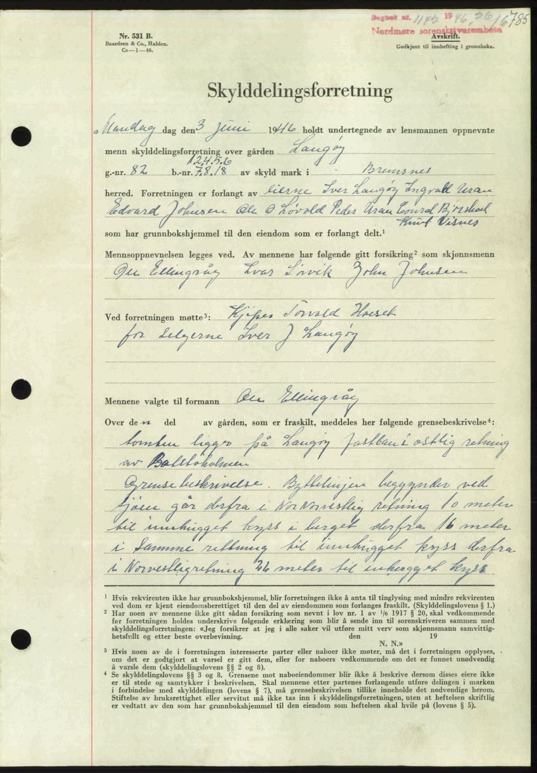 Nordmøre sorenskriveri, AV/SAT-A-4132/1/2/2Ca: Mortgage book no. A101, 1946-1946, Diary no: : 1142/1946