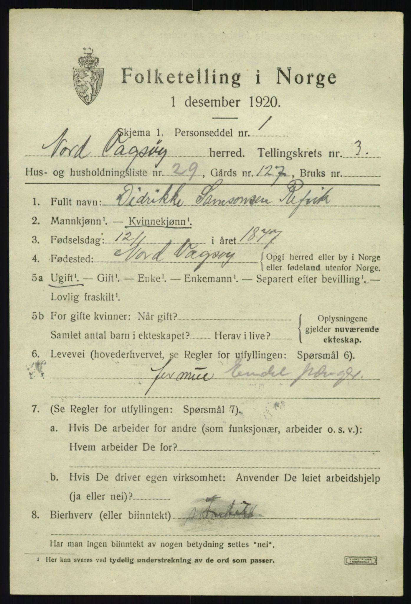 SAB, 1920 census for Nord-Vågsøy, 1920, p. 1440