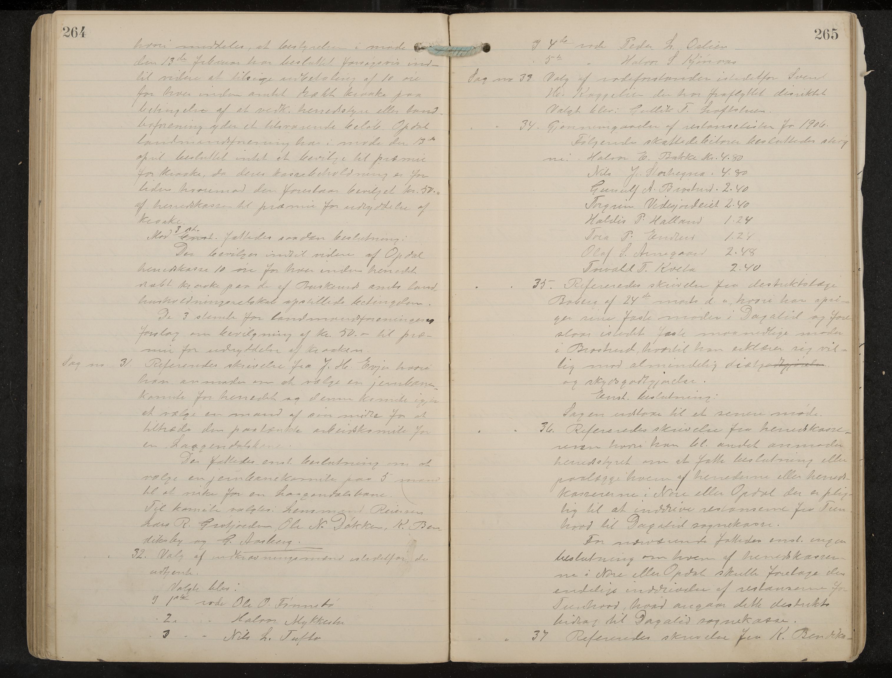 Uvdal formannskap og sentraladministrasjon, IKAK/0634021/A/Aa/L0001: Møtebok, 1901-1909, p. 264-265