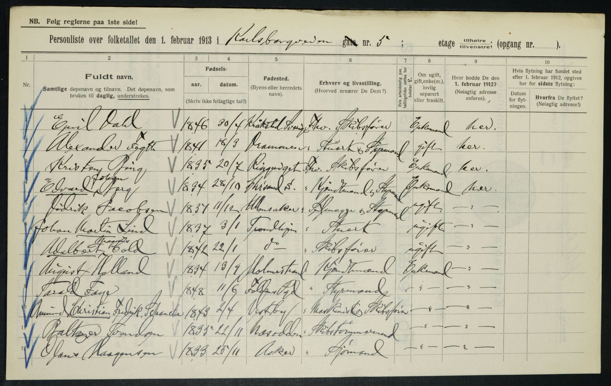 OBA, Municipal Census 1913 for Kristiania, 1913, p. 48703