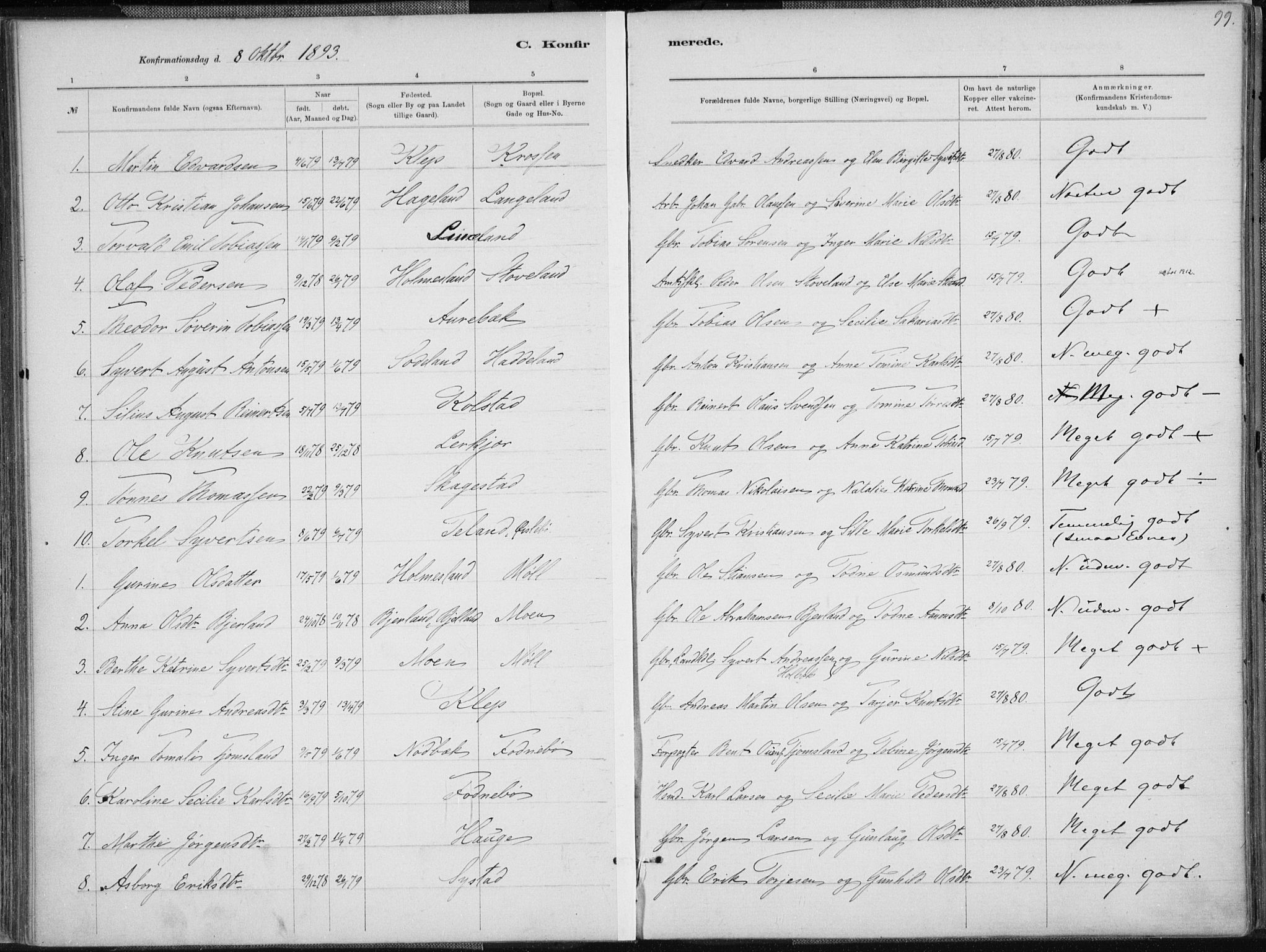 Holum sokneprestkontor, SAK/1111-0022/F/Fa/Faa/L0007: Parish register (official) no. A 7, 1884-1907, p. 99