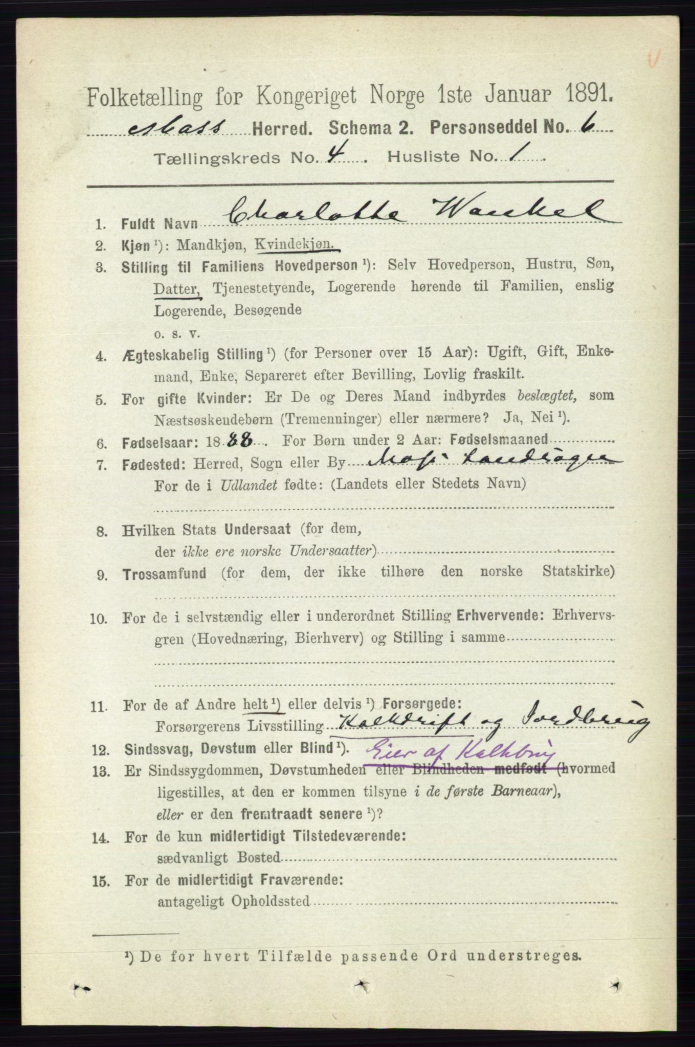 RA, 1891 Census for 0194 Moss, 1891, p. 1316