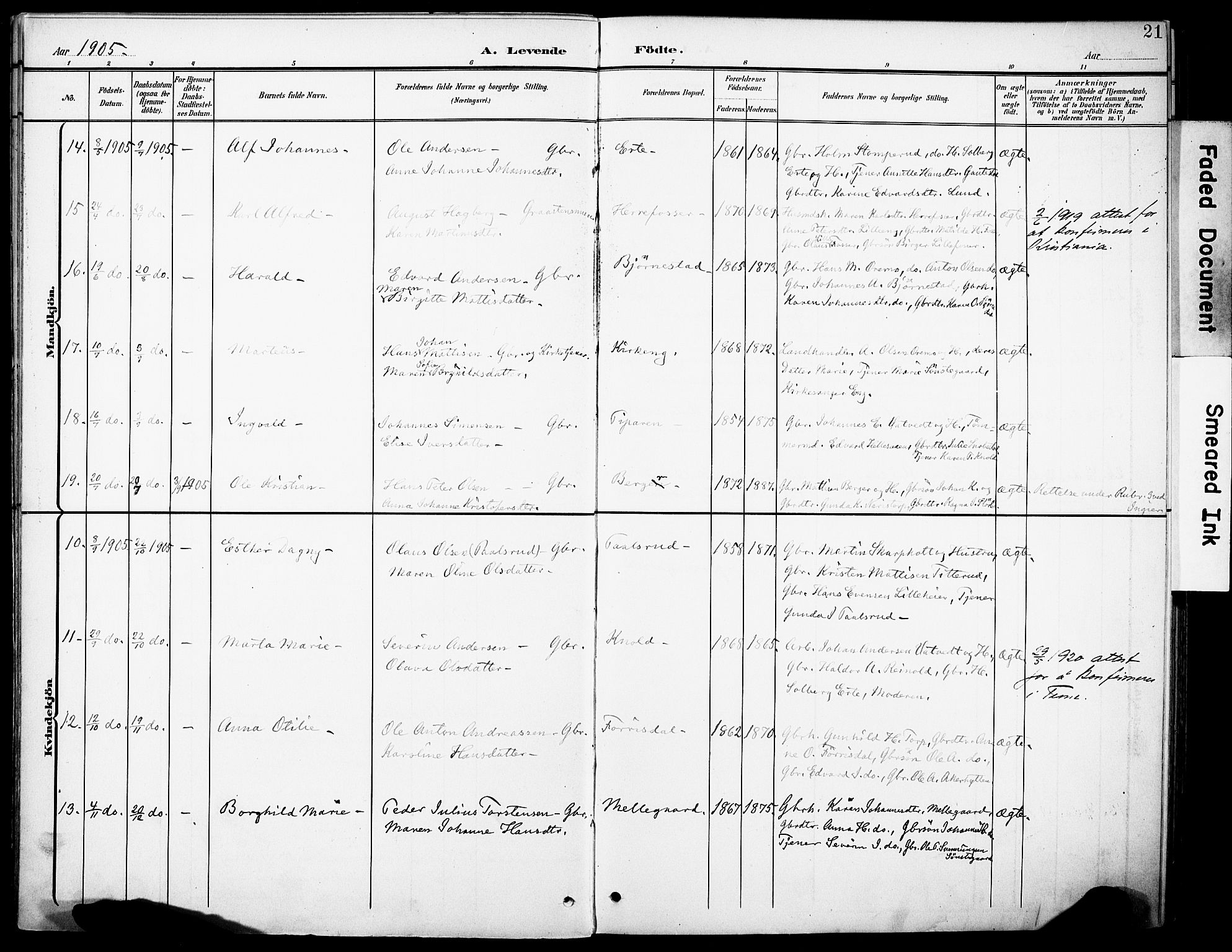 Rakkestad prestekontor Kirkebøker, SAO/A-2008/F/Fb/L0002: Parish register (official) no. II 2, 1900-1920, p. 21