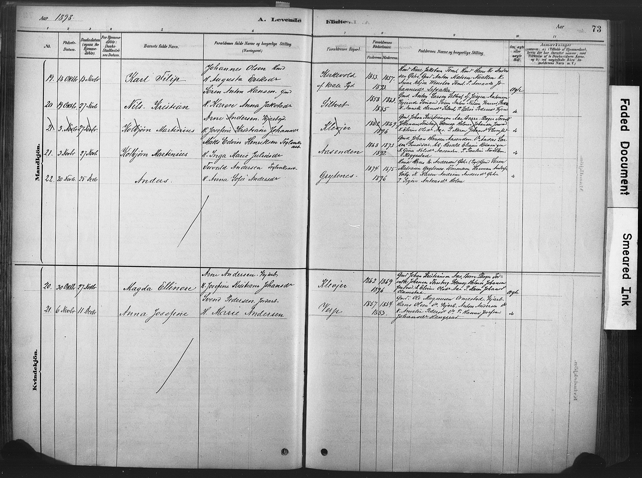 Våle kirkebøker, SAKO/A-334/F/Fa/L0011: Parish register (official) no. I 11, 1878-1906, p. 73
