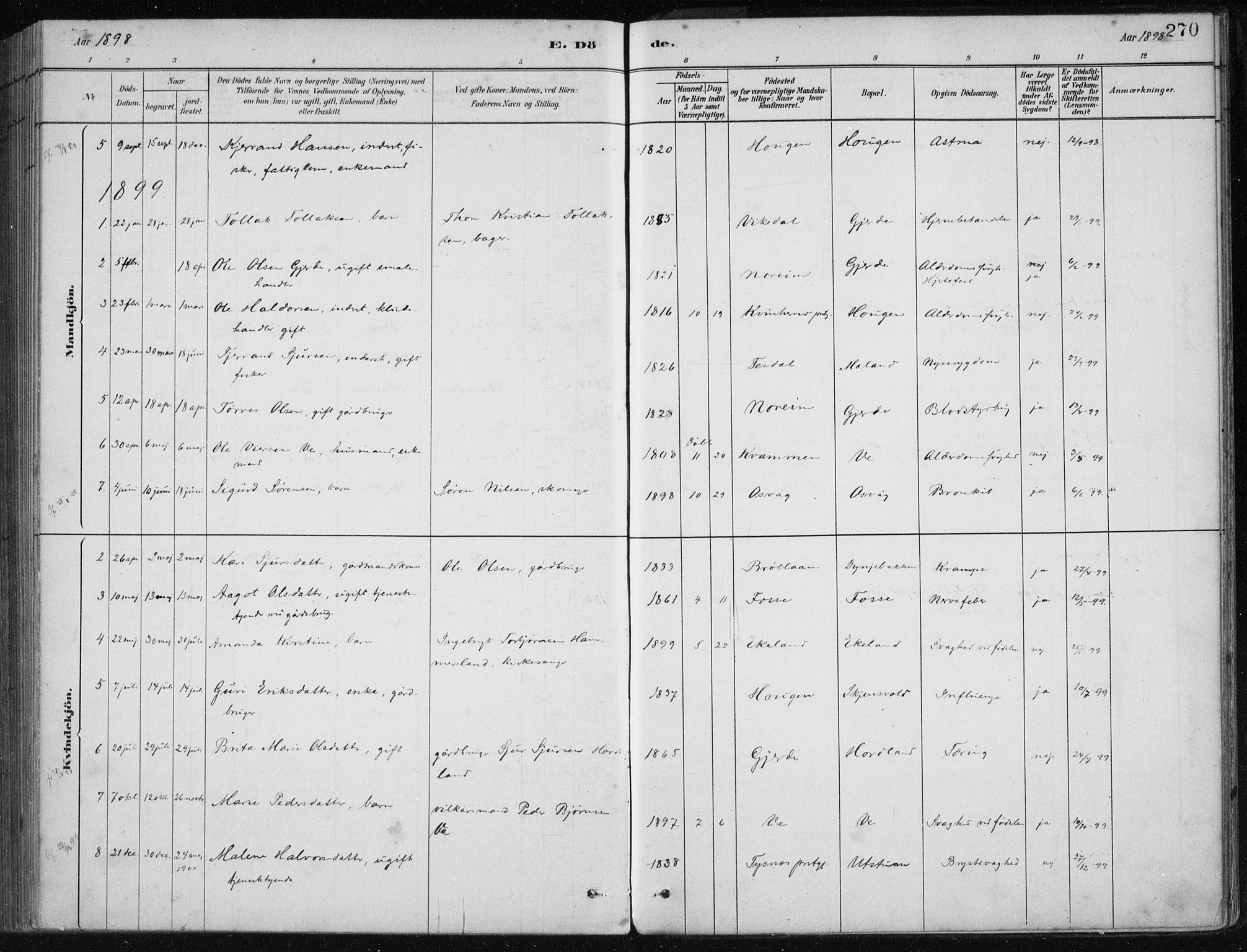 Etne sokneprestembete, AV/SAB-A-75001/H/Haa: Parish register (official) no. C  1, 1879-1919, p. 270