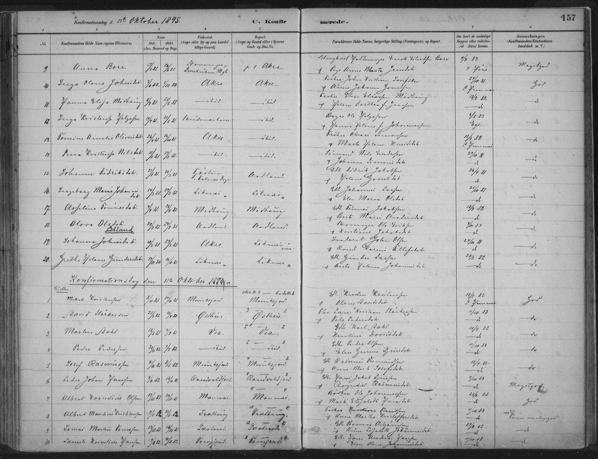 Kopervik sokneprestkontor, SAST/A-101850/H/Ha/Haa/L0004: Parish register (official) no. A 4, 1882-1905, p. 157