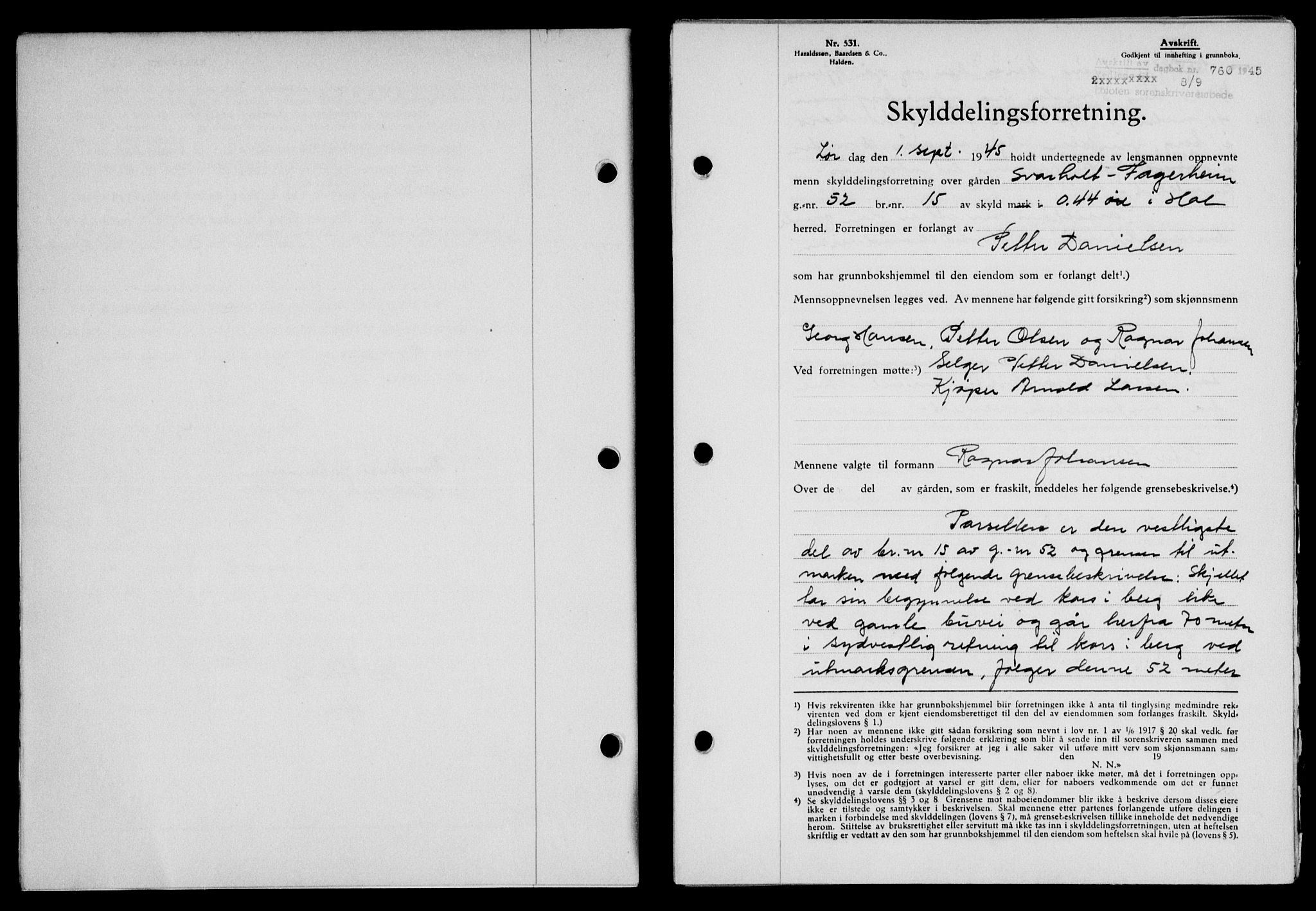 Lofoten sorenskriveri, SAT/A-0017/1/2/2C/L0013a: Mortgage book no. 13a, 1944-1946, Diary no: : 760/1945