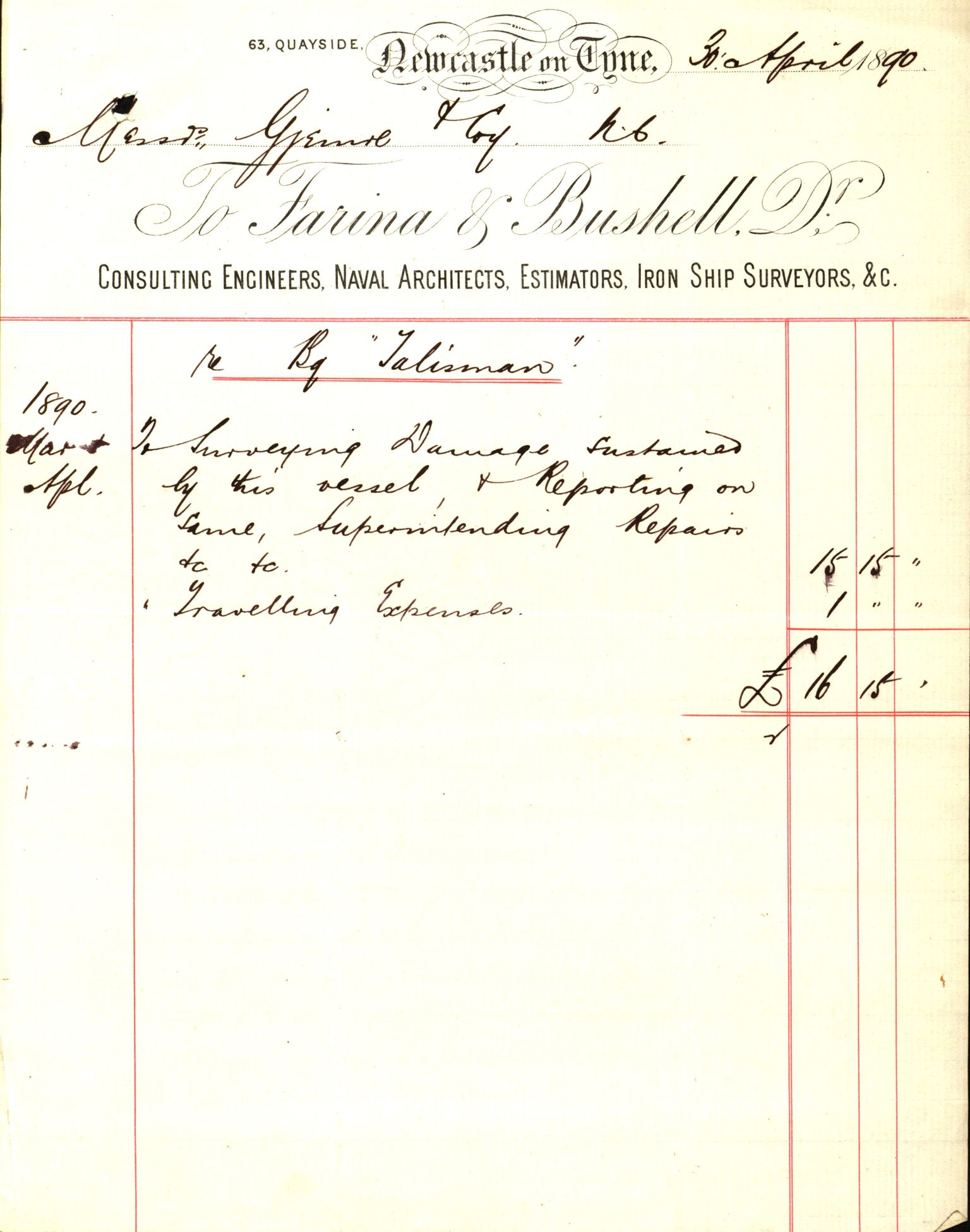 Pa 63 - Østlandske skibsassuranceforening, VEMU/A-1079/G/Ga/L0025/0008: Havaridokumenter / Talisman, Velax, 1890, p. 40