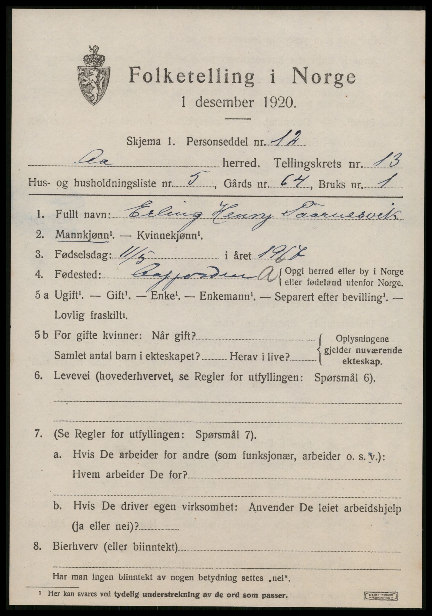 SAT, 1920 census for Å, 1920, p. 5556