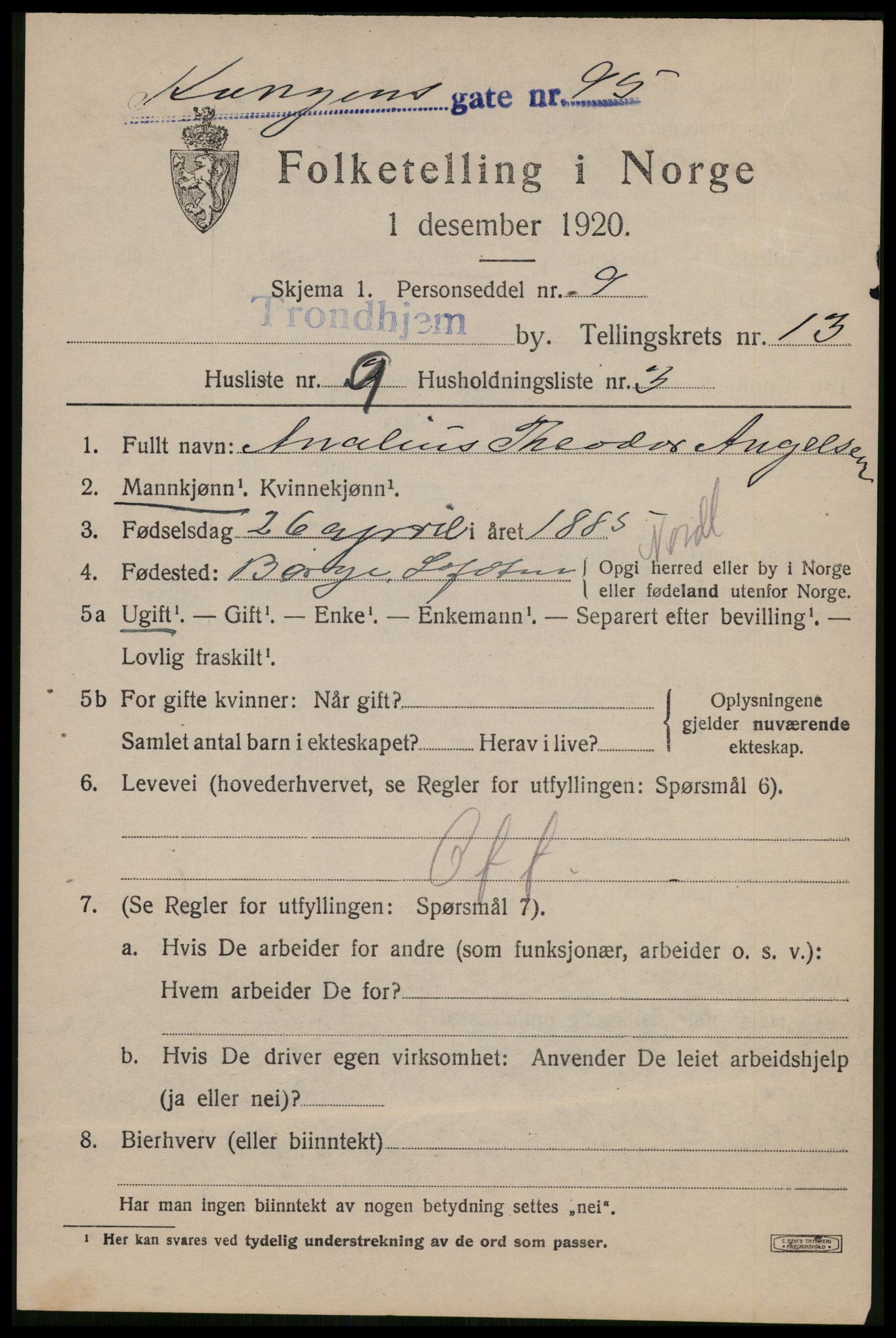 SAT, 1920 census for Trondheim, 1920, p. 50120