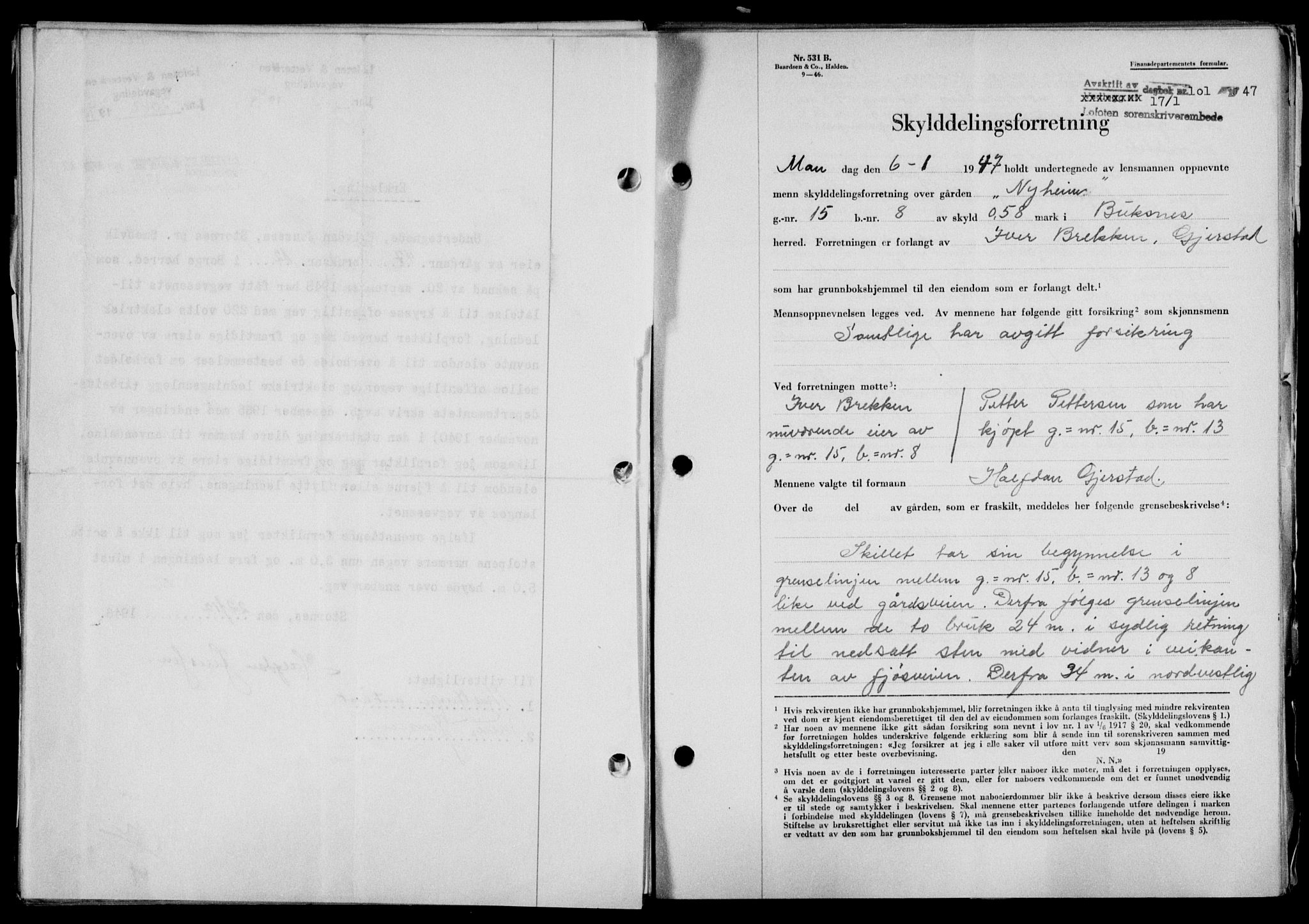 Lofoten sorenskriveri, SAT/A-0017/1/2/2C/L0015a: Mortgage book no. 15a, 1946-1947, Diary no: : 101/1947