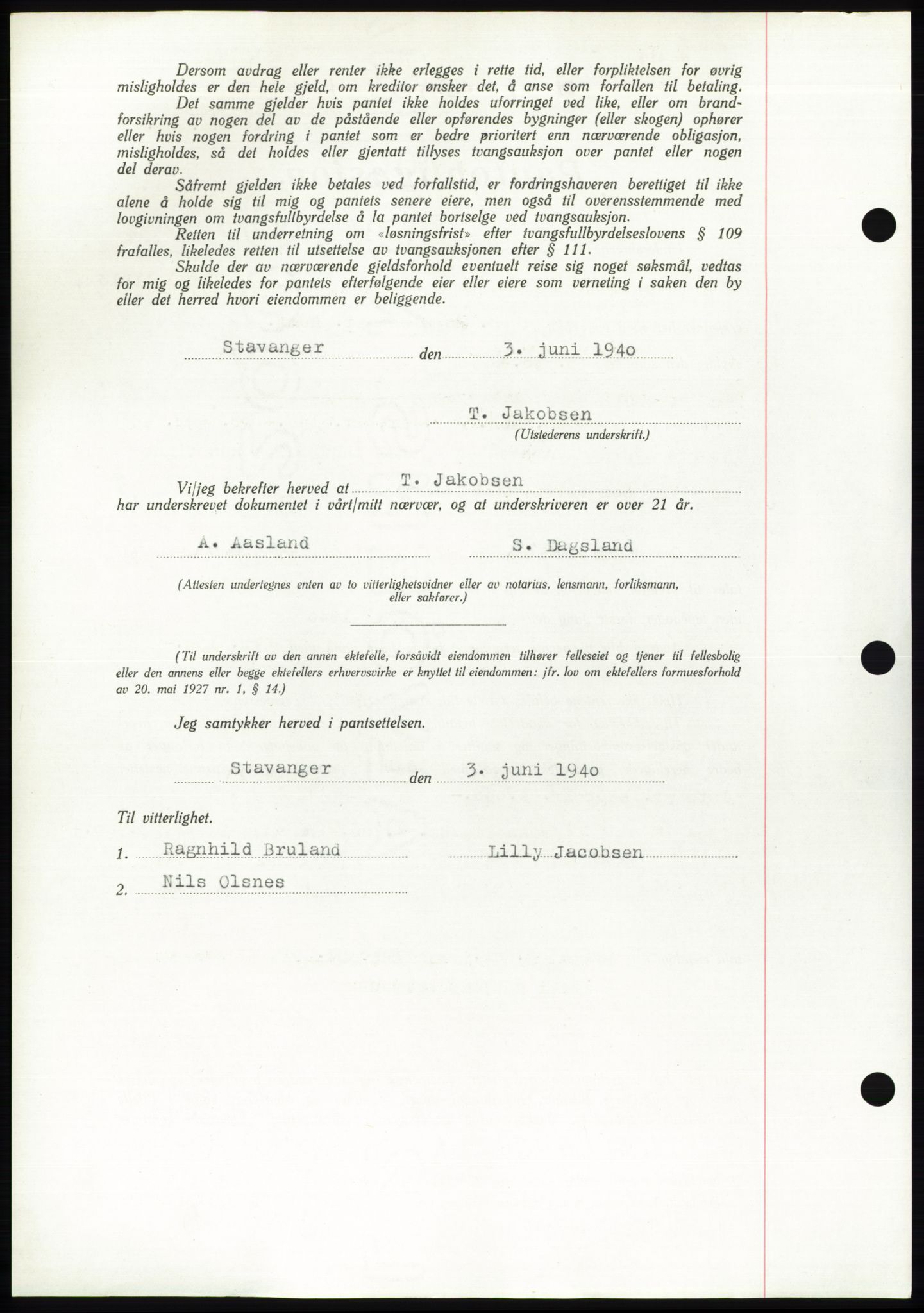 Jæren sorenskriveri, SAST/A-100310/03/G/Gba/L0077: Mortgage book, 1940-1940, Diary no: : 1182/1940