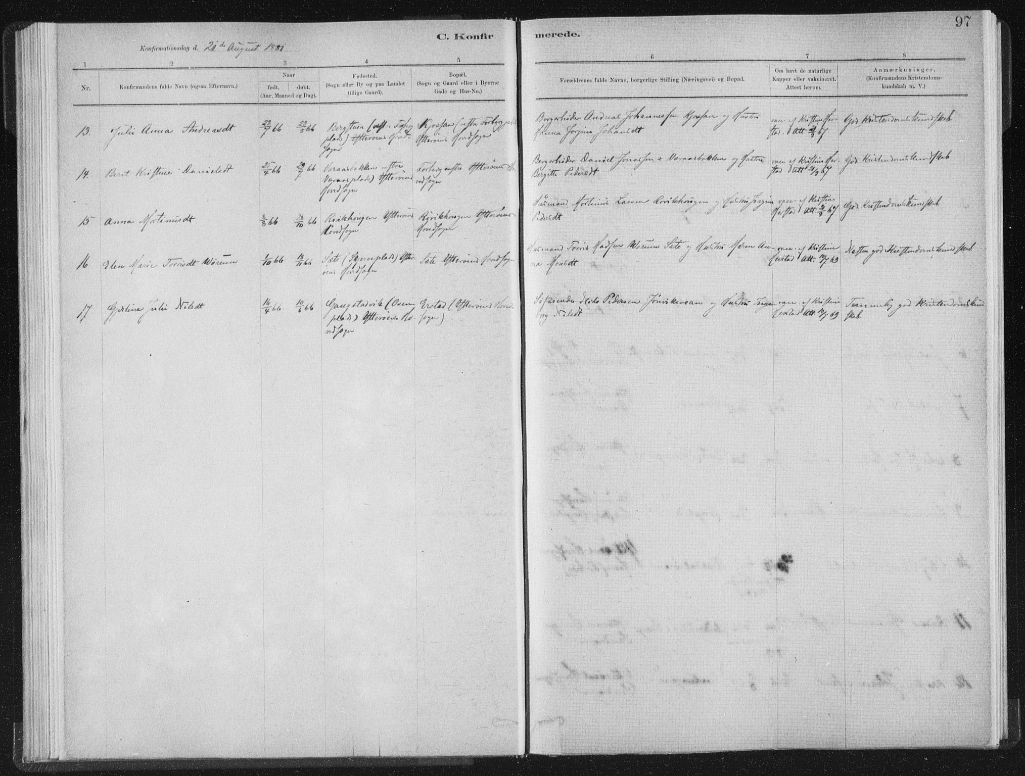 Ministerialprotokoller, klokkerbøker og fødselsregistre - Nord-Trøndelag, SAT/A-1458/722/L0220: Parish register (official) no. 722A07, 1881-1908, p. 97