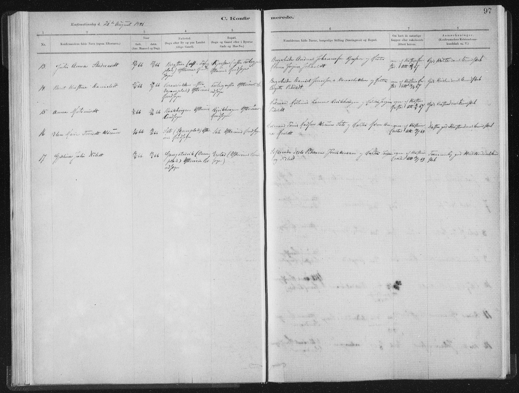 Ministerialprotokoller, klokkerbøker og fødselsregistre - Nord-Trøndelag, AV/SAT-A-1458/722/L0220: Parish register (official) no. 722A07, 1881-1908, p. 97