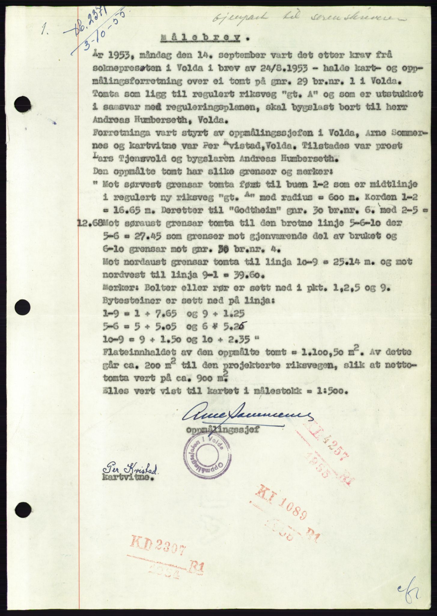 Søre Sunnmøre sorenskriveri, AV/SAT-A-4122/1/2/2C/L0102: Mortgage book no. 28A, 1955-1956, Diary no: : 2371/1955