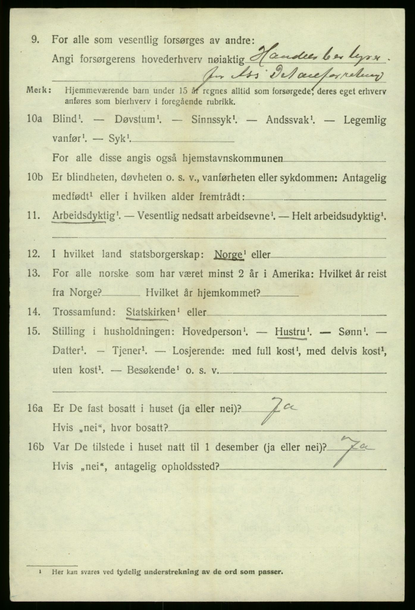 SAB, 1920 census for Jostedal, 1920, p. 1075