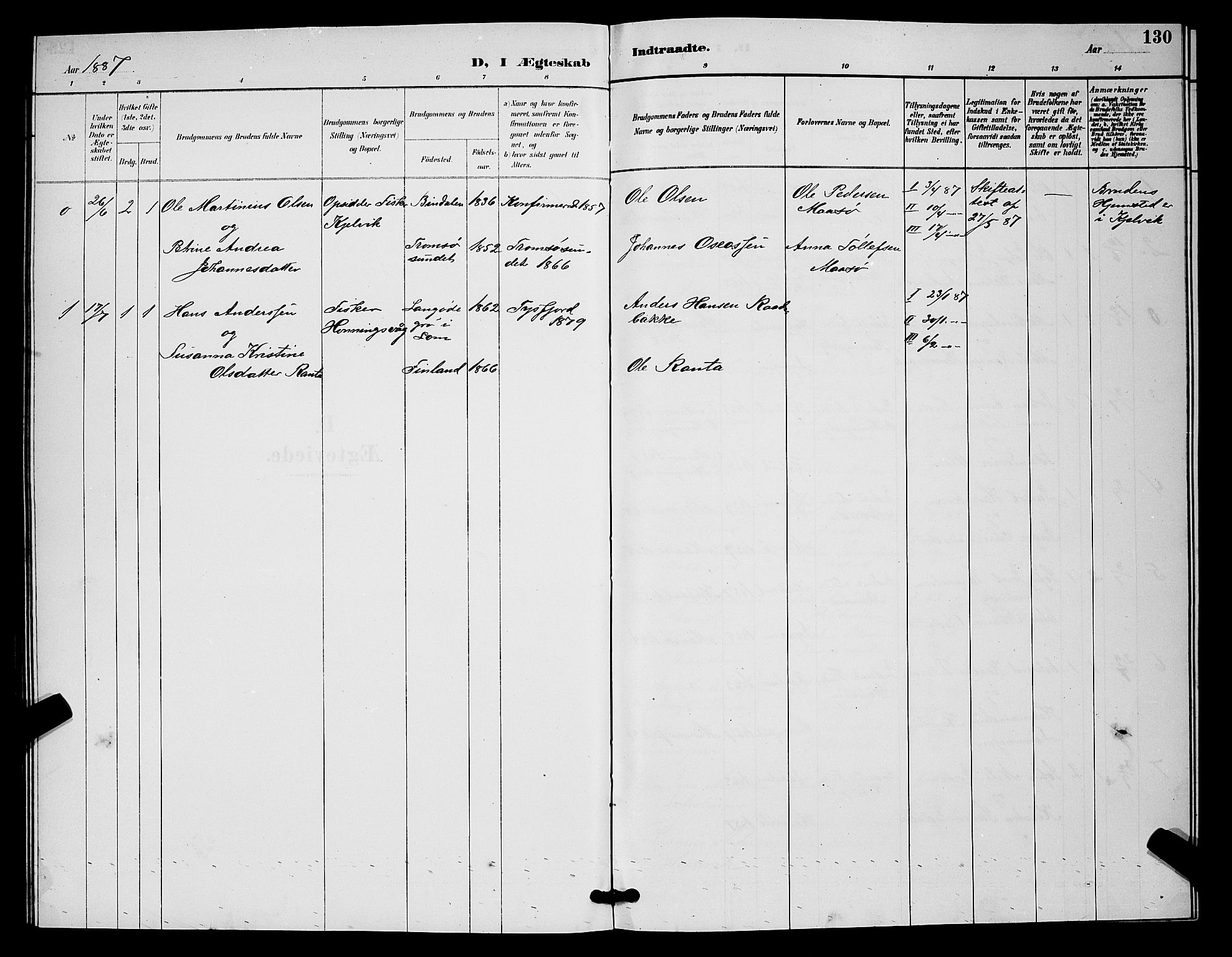 Måsøy sokneprestkontor, SATØ/S-1348/H/Hb/L0004klokker: Parish register (copy) no. 4, 1887-1889, p. 130