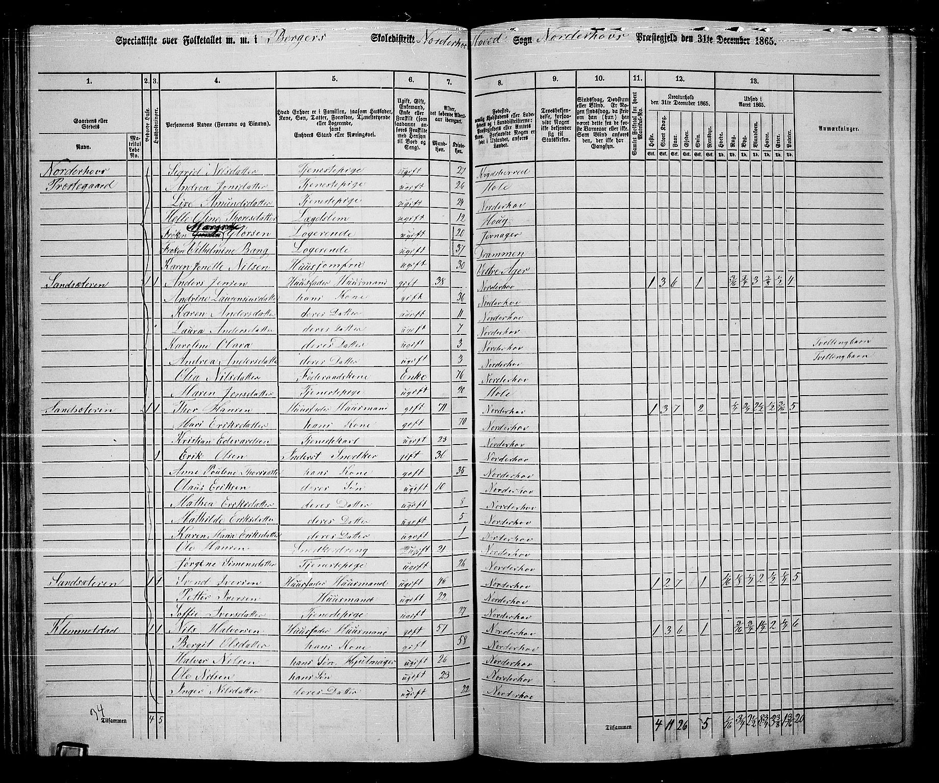 RA, 1865 census for Norderhov/Norderhov, Haug og Lunder, 1865, p. 88