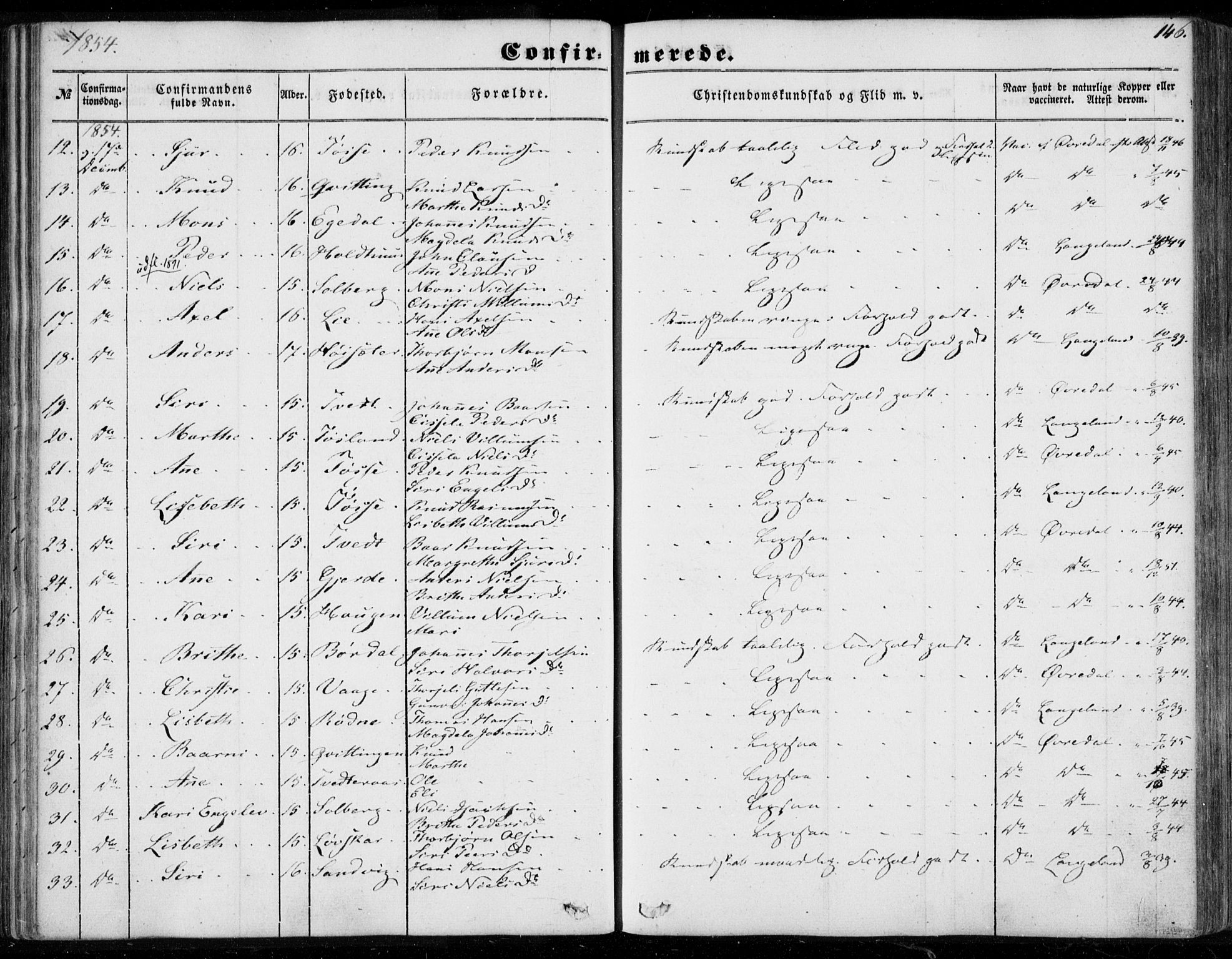 Os sokneprestembete, AV/SAB-A-99929: Parish register (official) no. A 16, 1851-1859, p. 146