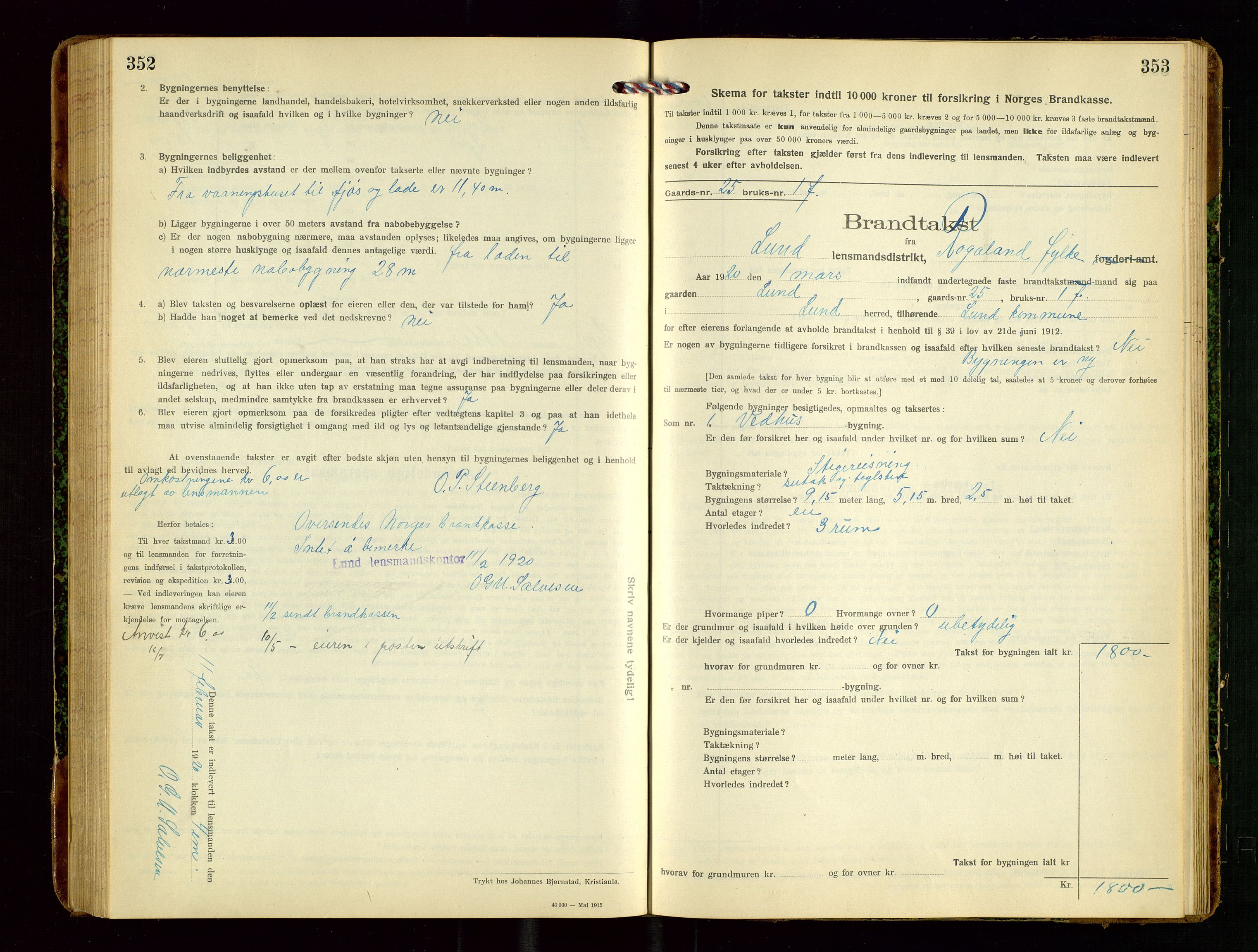 Lund lensmannskontor, SAST/A-100303/Gob/L0003: "Brandtakstprotokol", 1918-1921, p. 352-353