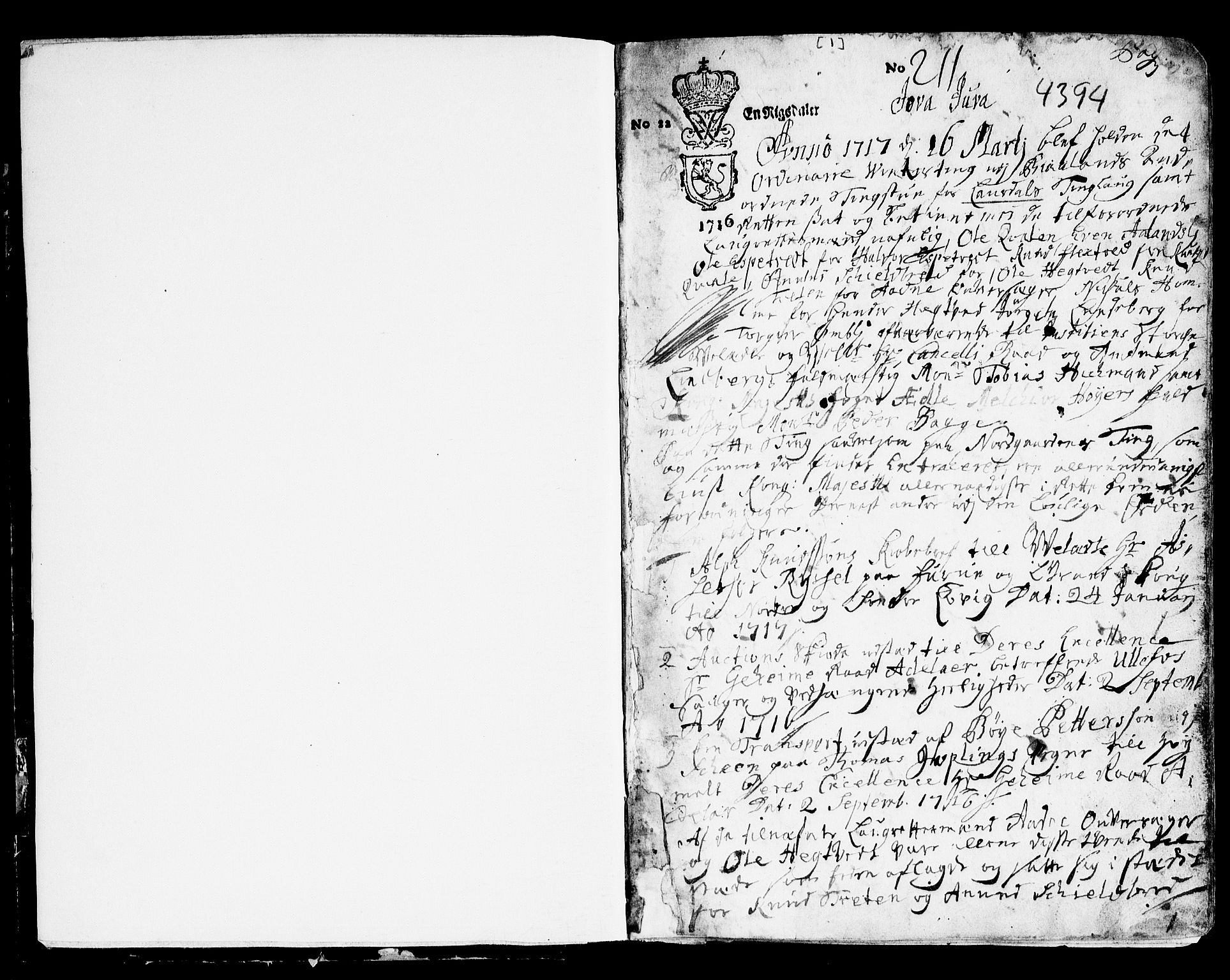 Vest-Telemark sorenskriveri, AV/SAKO-A-134/F/Fa/L0020: Tingbok, 1717-1720, p. 1