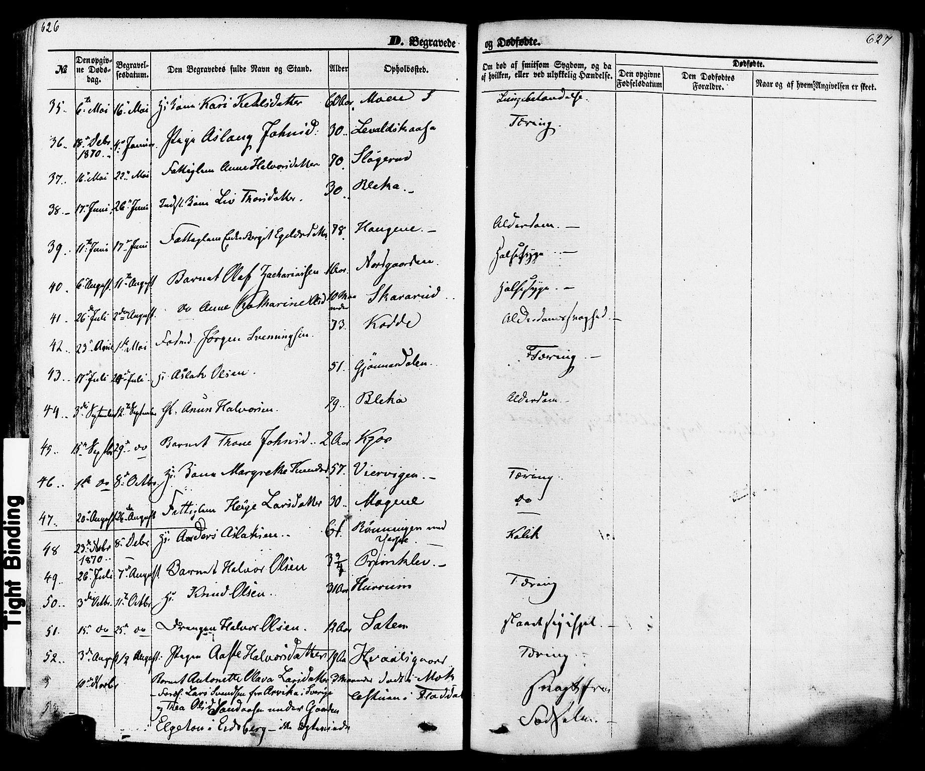 Seljord kirkebøker, AV/SAKO-A-20/F/Fa/L0013: Parish register (official) no. I 13, 1866-1876, p. 626-627