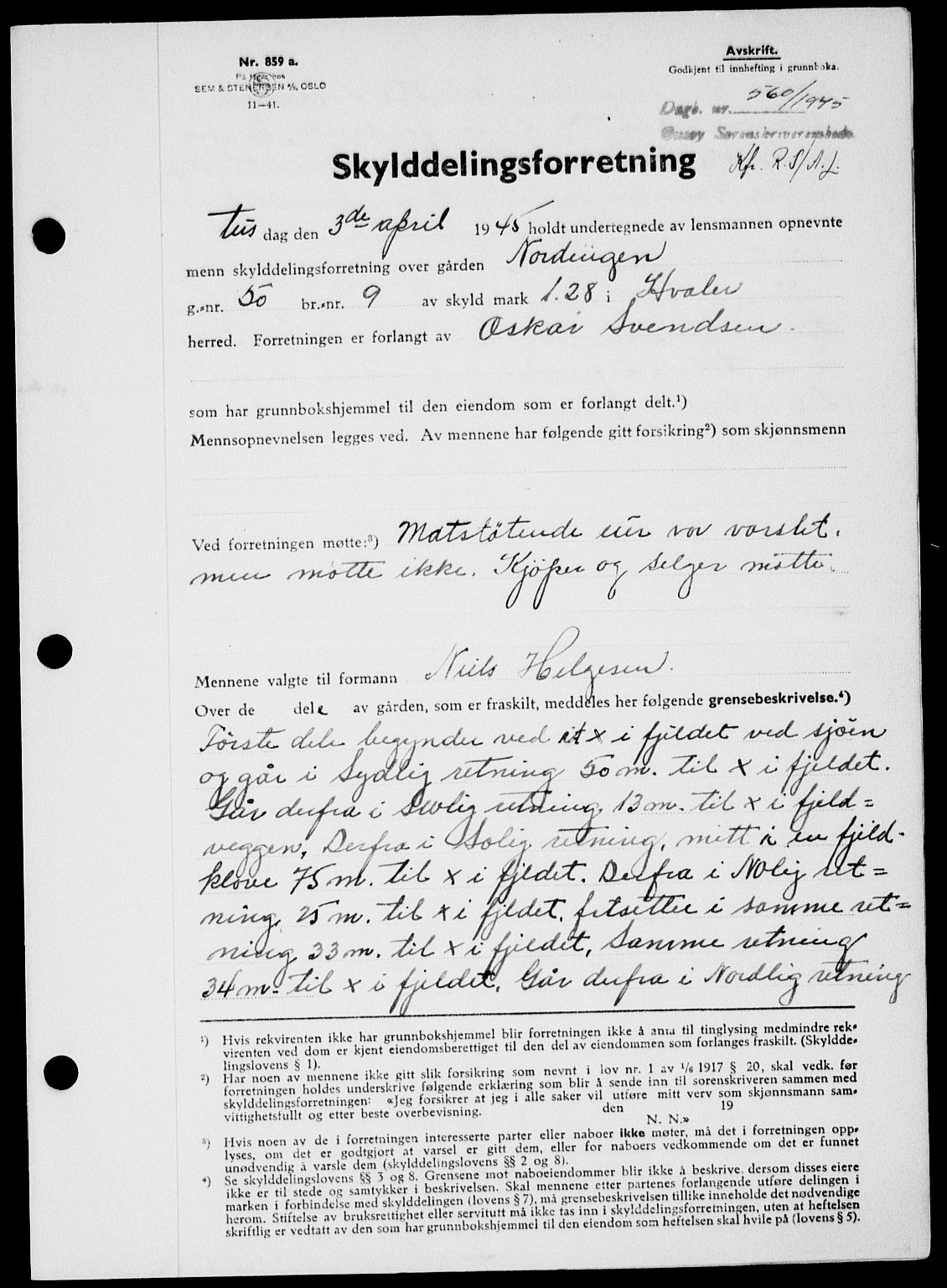 Onsøy sorenskriveri, AV/SAO-A-10474/G/Ga/Gab/L0014: Mortgage book no. II A-14, 1944-1945, Diary no: : 560/1945