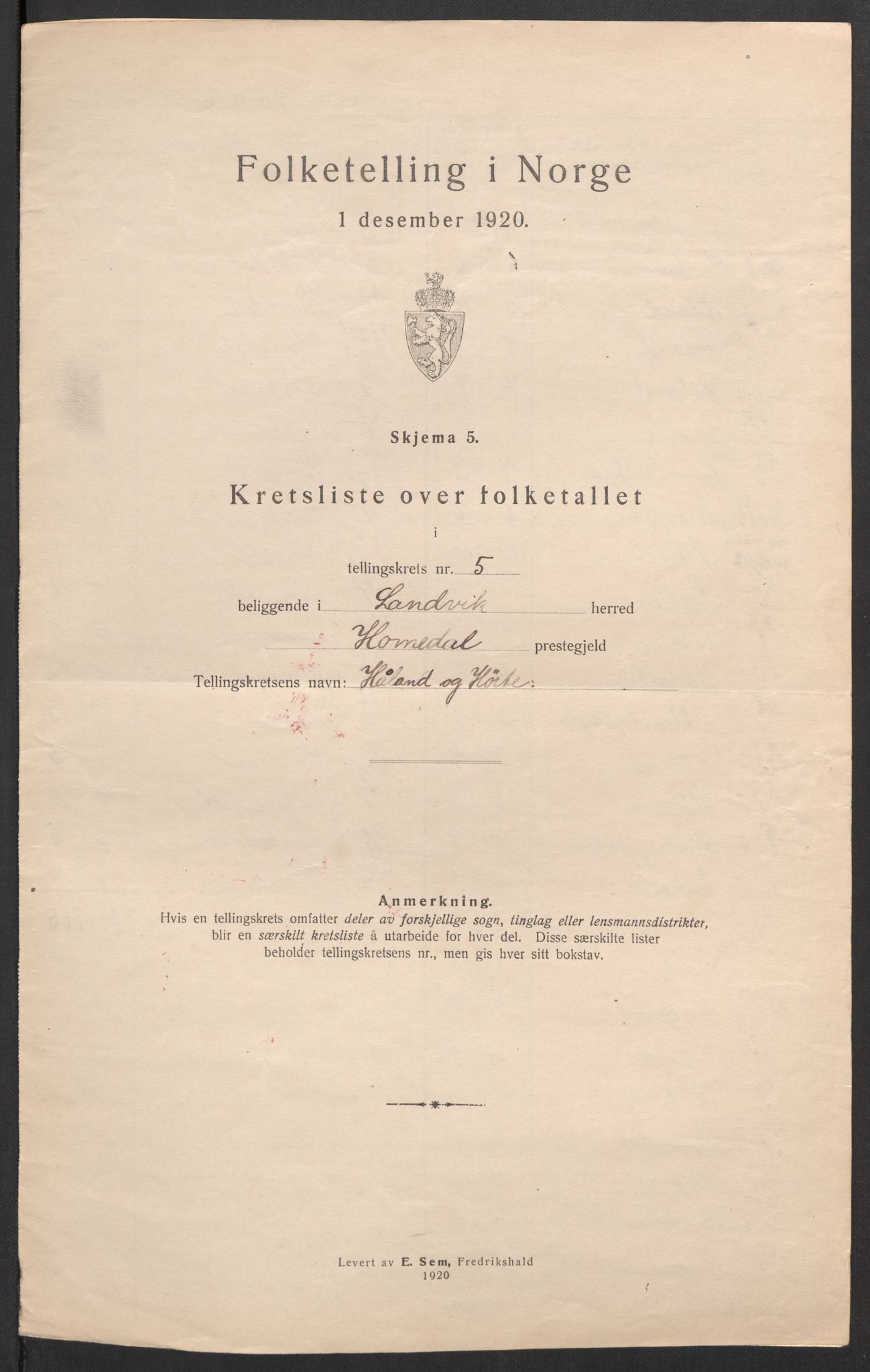 SAK, 1920 census for Landvik, 1920, p. 24