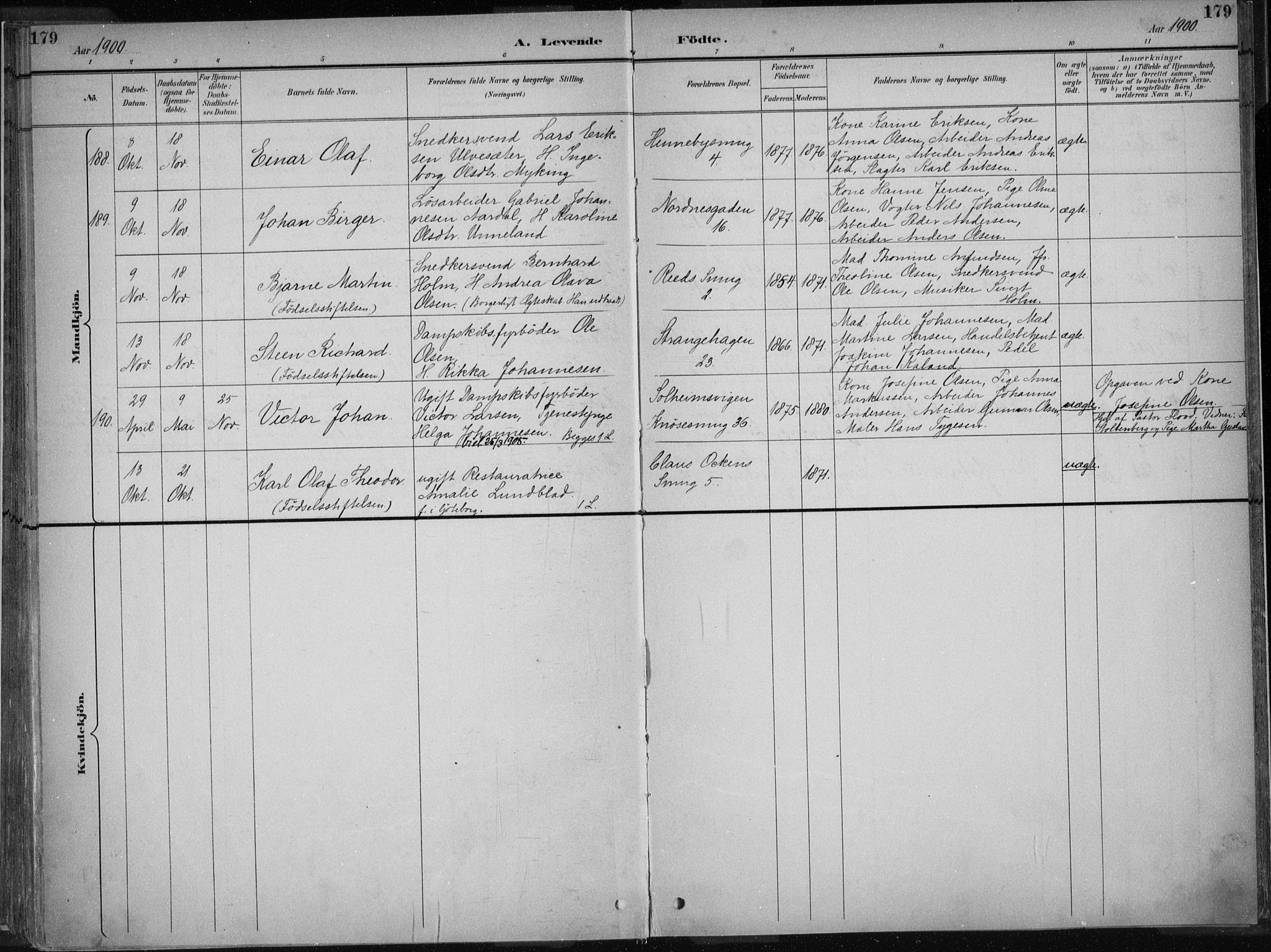 Nykirken Sokneprestembete, AV/SAB-A-77101/H/Haa/L0018: Parish register (official) no. B 6, 1895-1903, p. 179