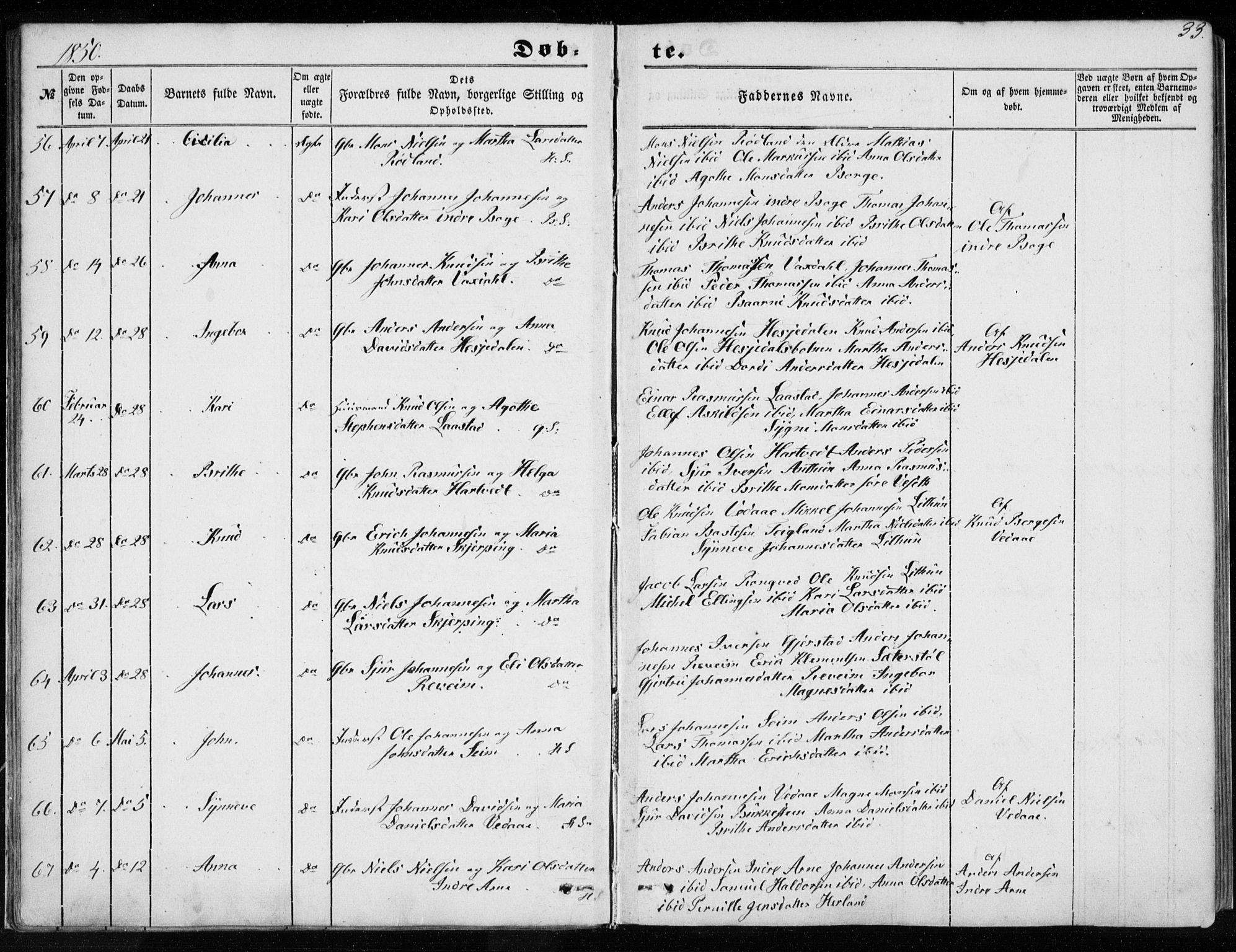Haus sokneprestembete, SAB/A-75601/H/Haa: Parish register (official) no. A 16 I, 1848-1857, p. 33