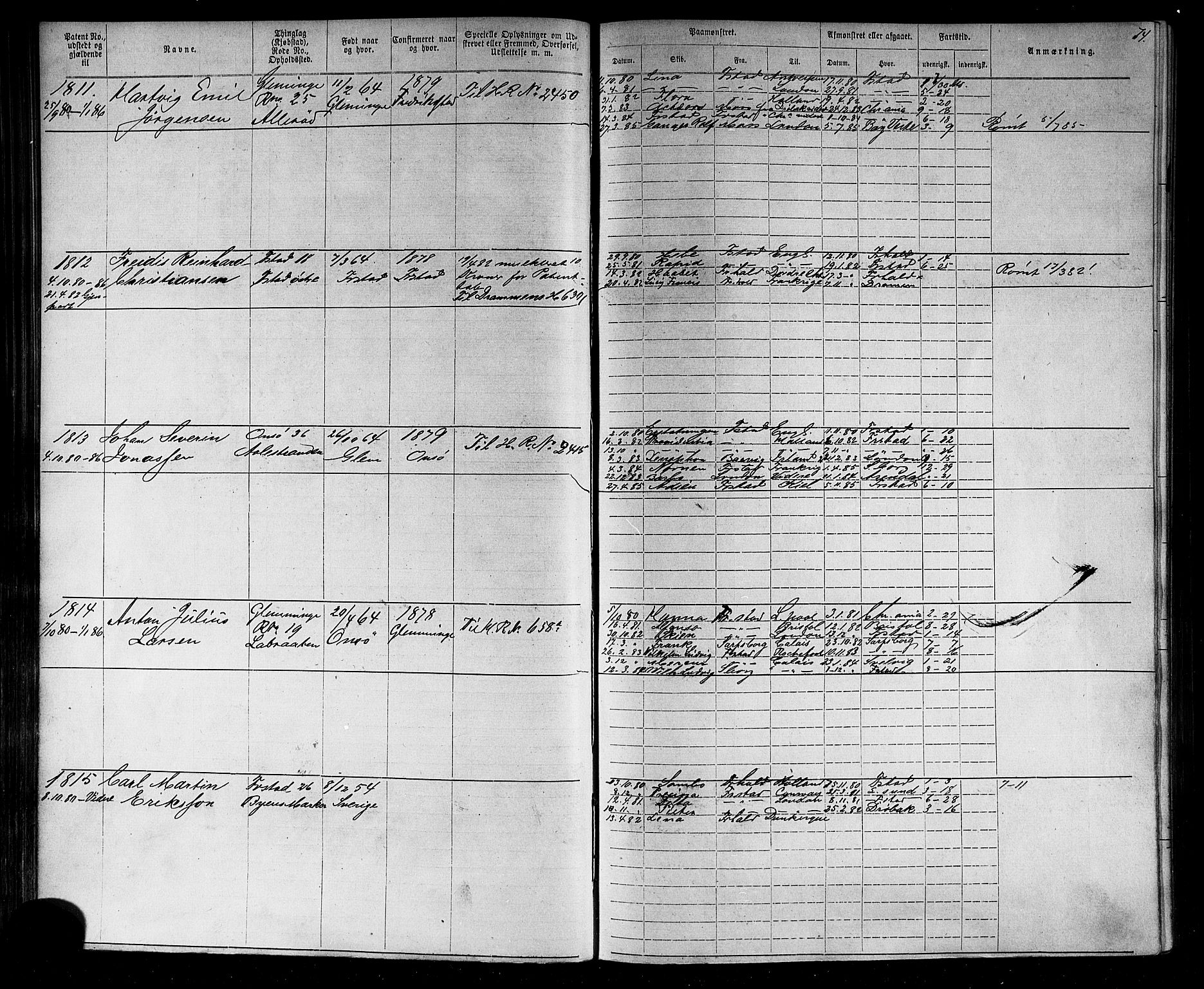 Fredrikstad mønstringskontor, AV/SAO-A-10569b/F/Fc/Fca/L0004: Annotasjonsrulle, 1885-1893, p. 76