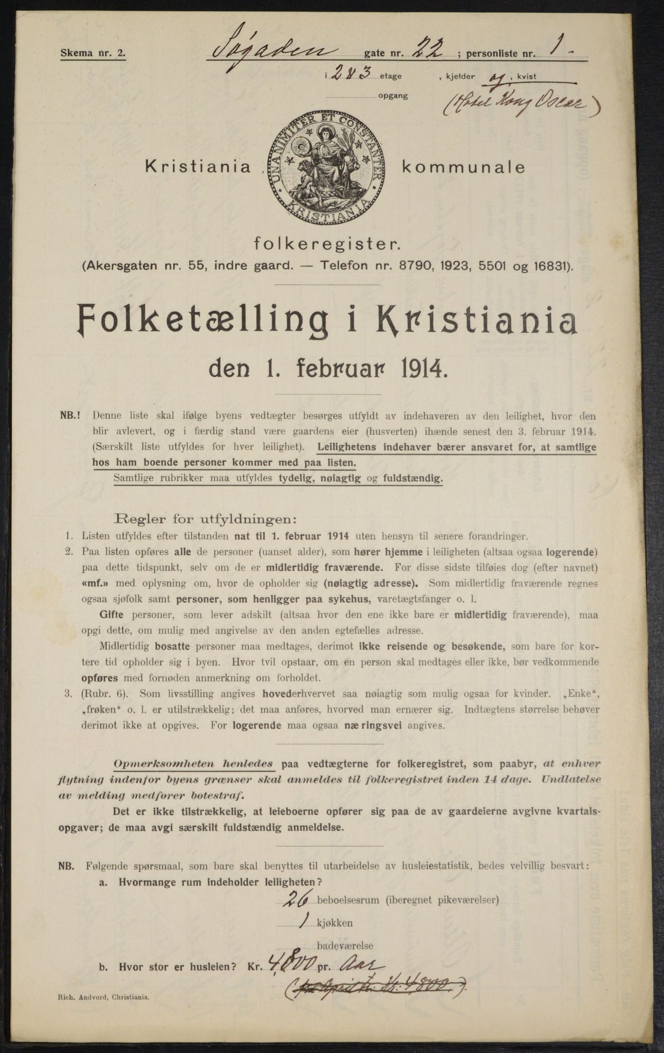 OBA, Municipal Census 1914 for Kristiania, 1914, p. 95127